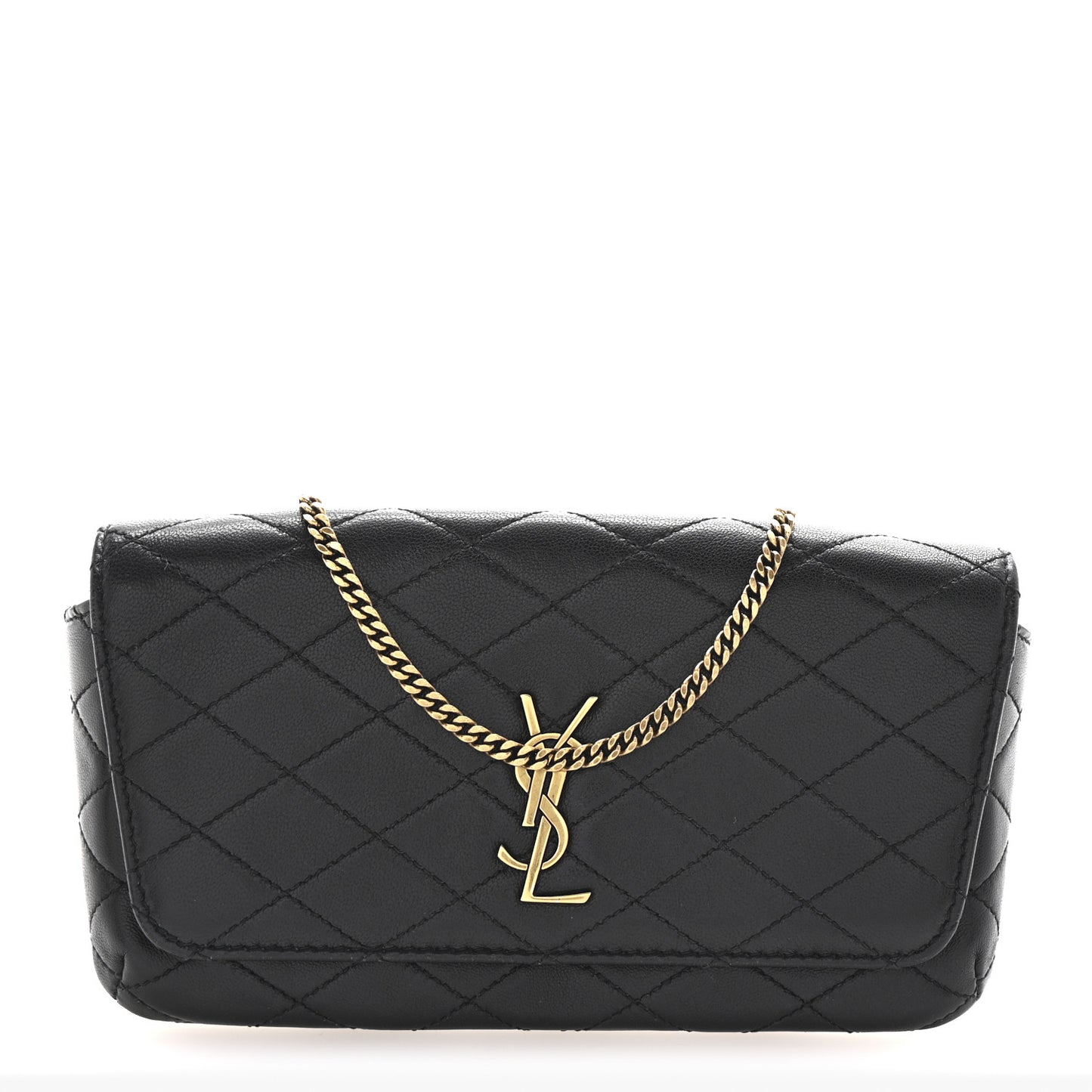 Lambskin Quilted Gaby Phone Holder Crossbody Black