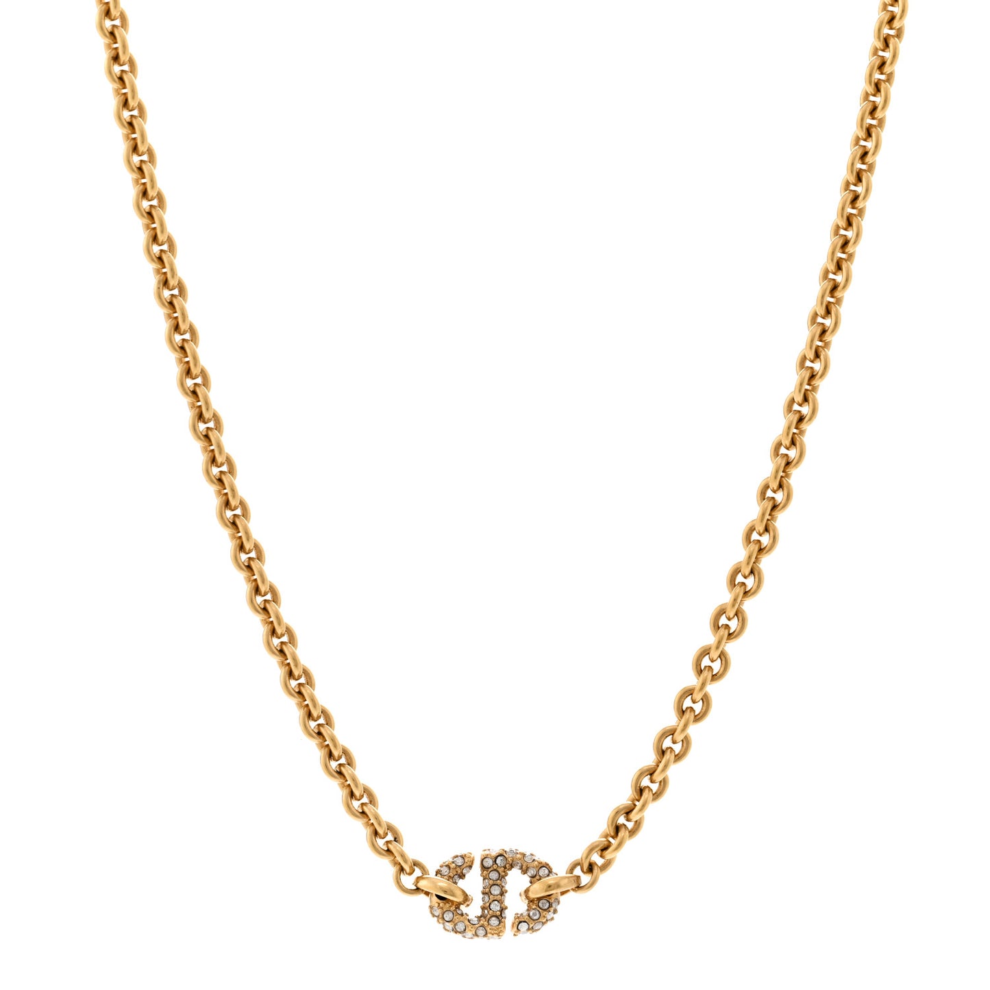 Metal Crystal Petite CD Choker Necklace Gold