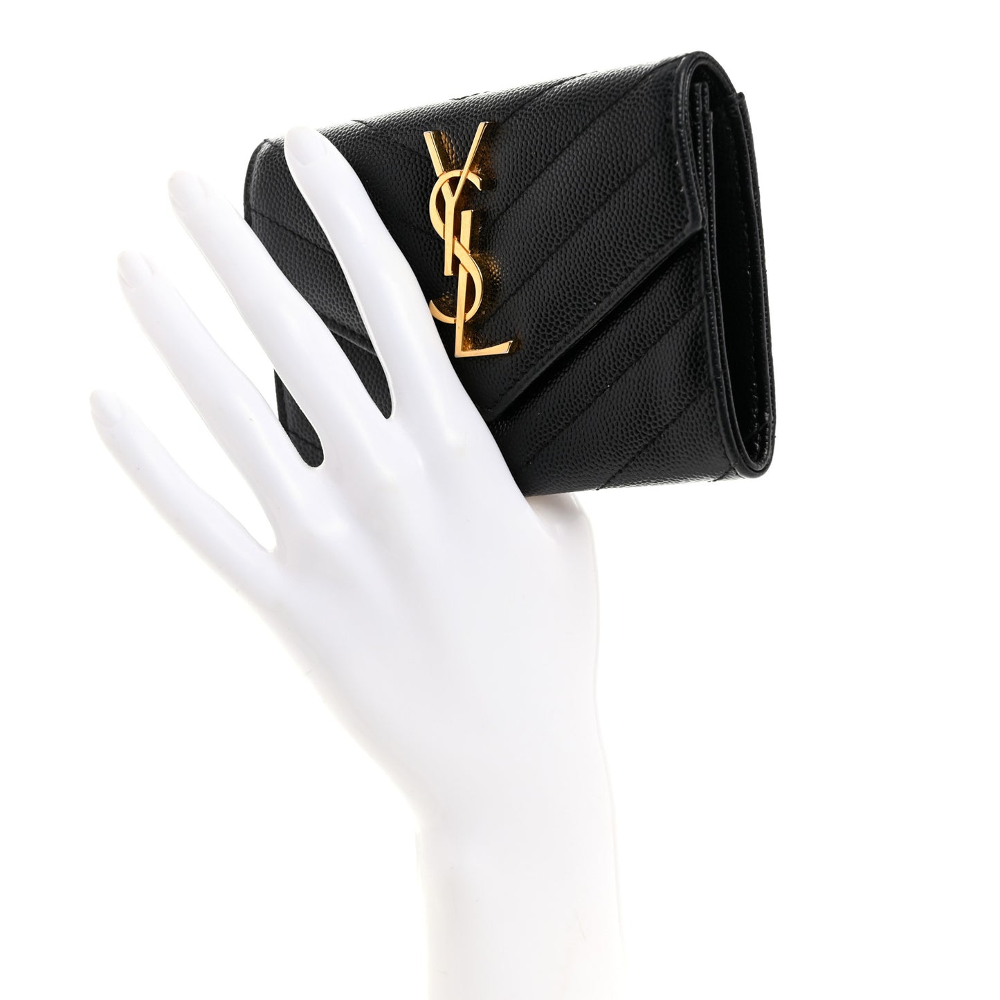 Grain De Poudre Matelasse Chevron Small Monogram Envelope Wallet Black