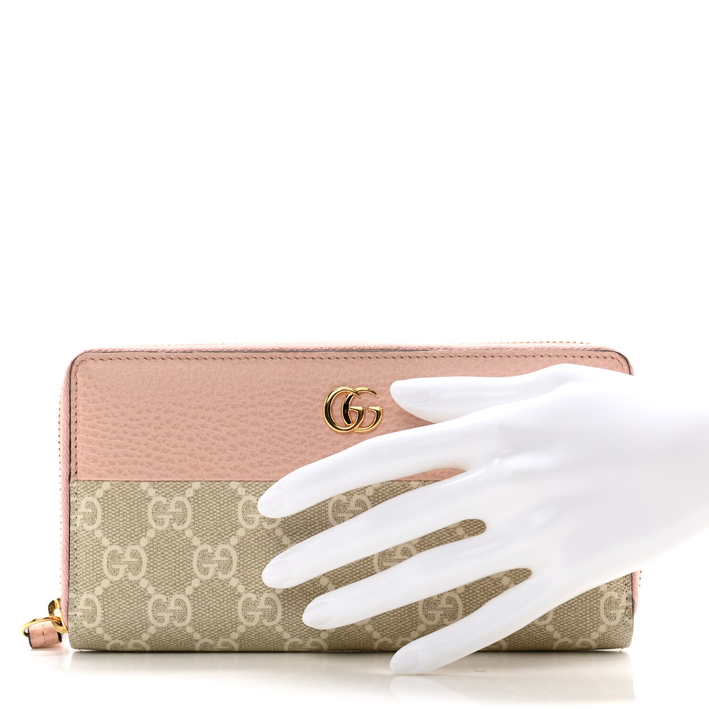 Dollar Calfskin GG Supreme Monogram GG Marmont Zip Around Wallet Light Pink Beige White