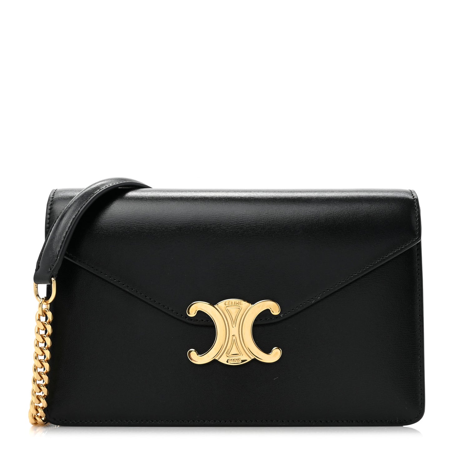Shiny Calfskin Triomphe Margo Wallet on Chain Black
