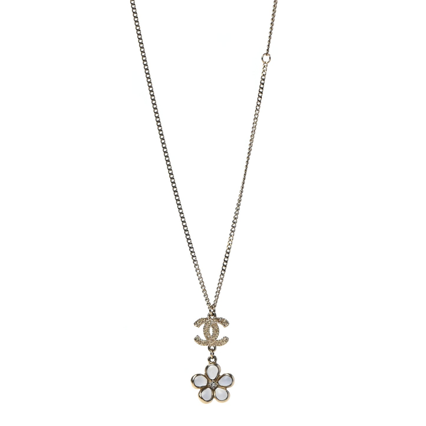 Metal Resin Diamante CC Flower Necklace Gold