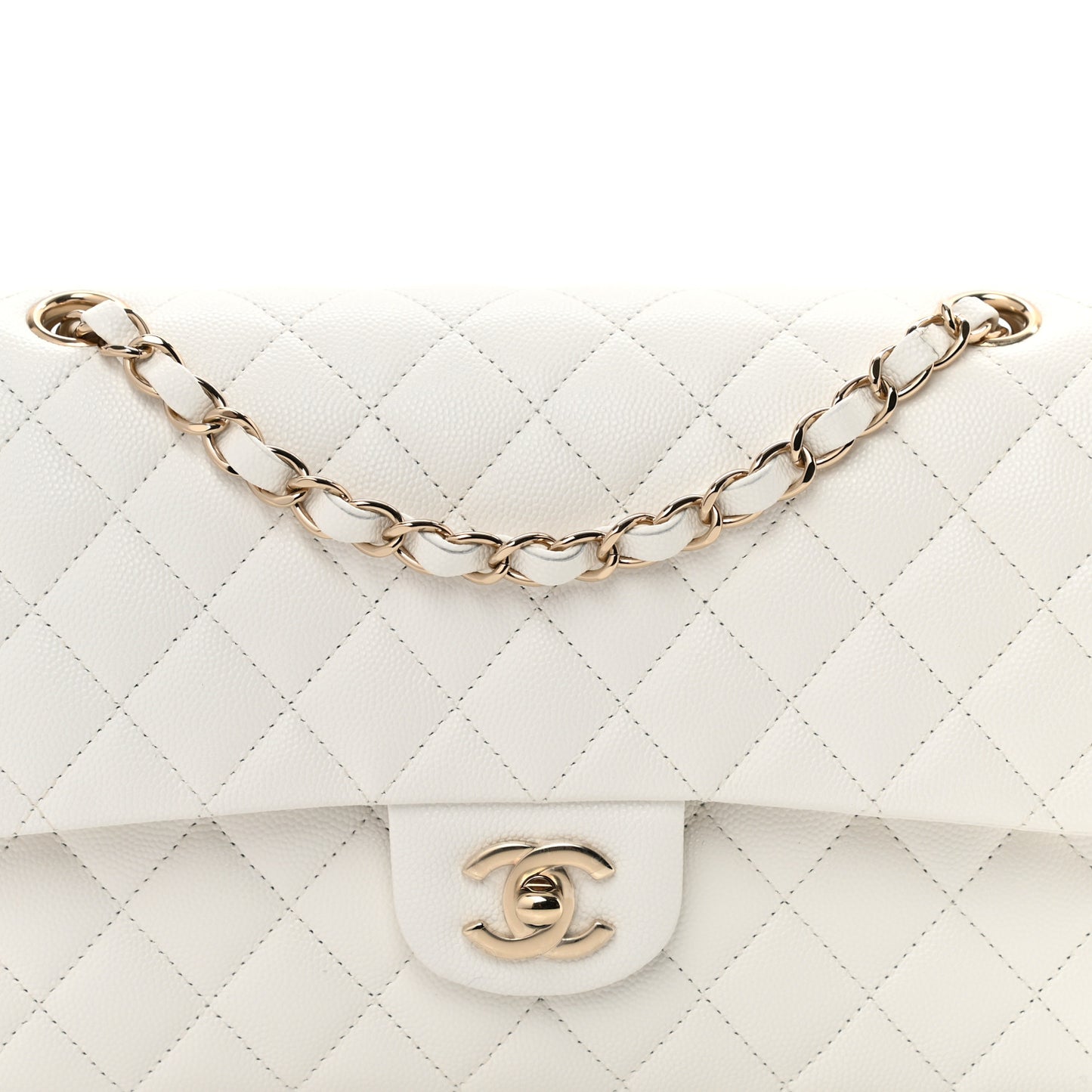 Caviar Quilted Medium Double Flap White
