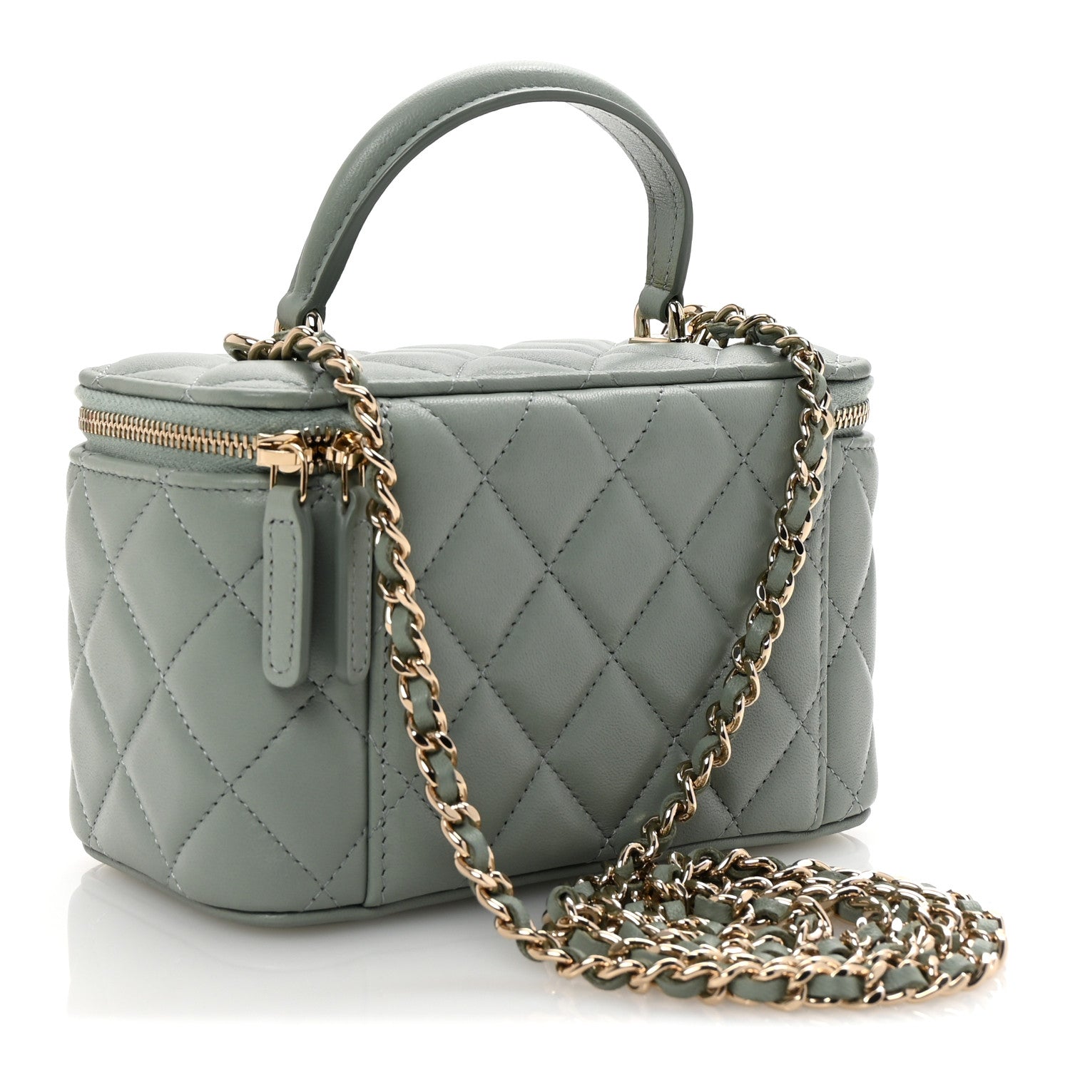 Chanel Lambskin Quilted Small Top Handle Vanity Case With Chain Light Blue 2 of 9