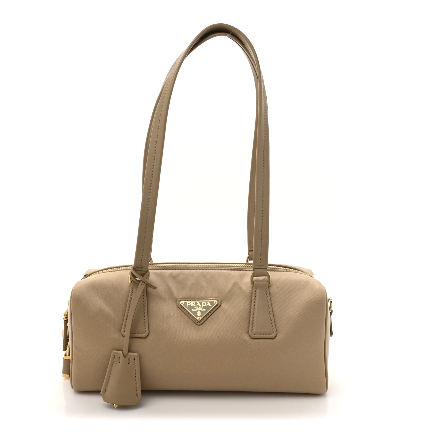Prada Re-Nylon Vitello Medium Top Handle Bag With Padlock Cammeo
