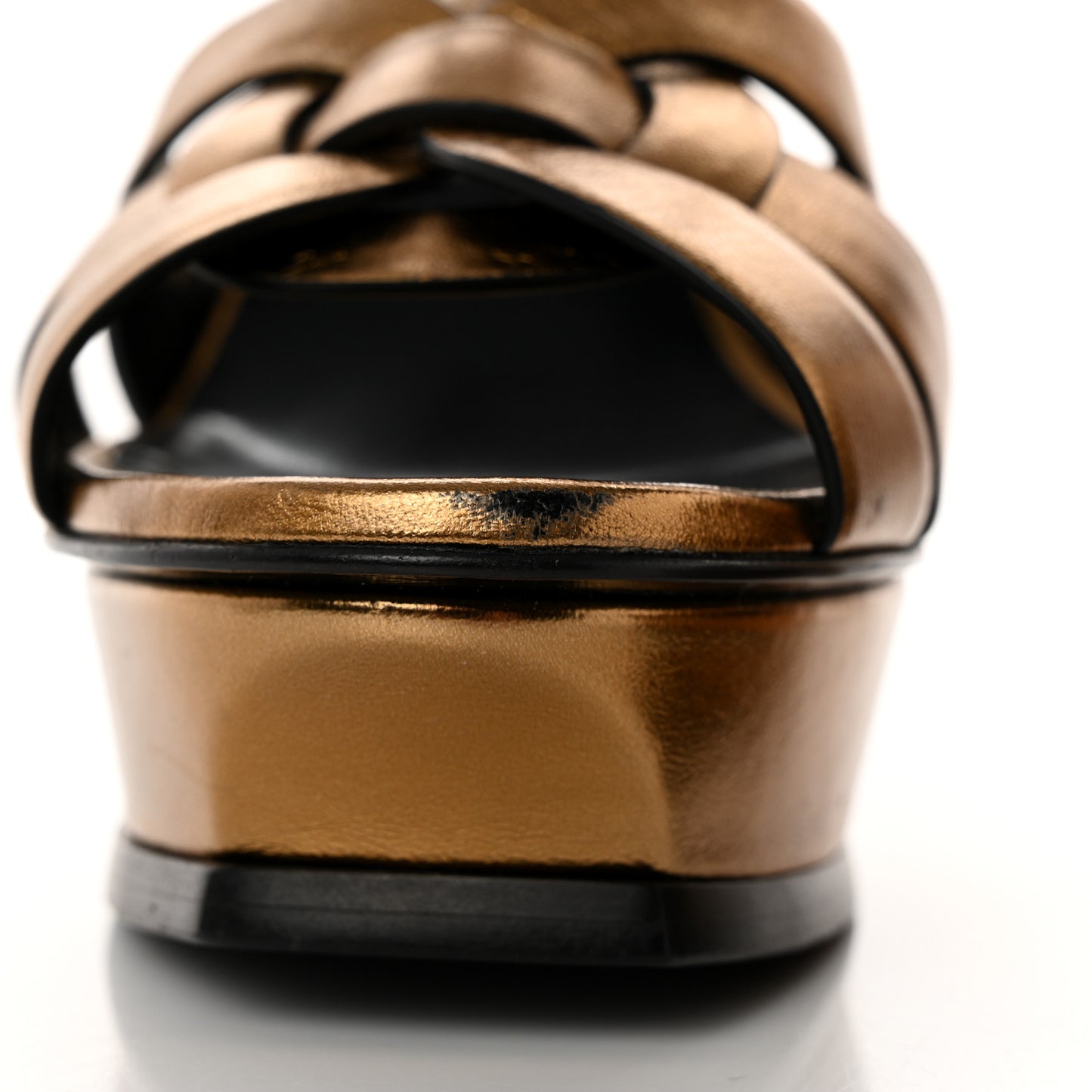 Metallic Crackled Calfskin Tribute 105 Platform Sandals 39.5 Black Gold