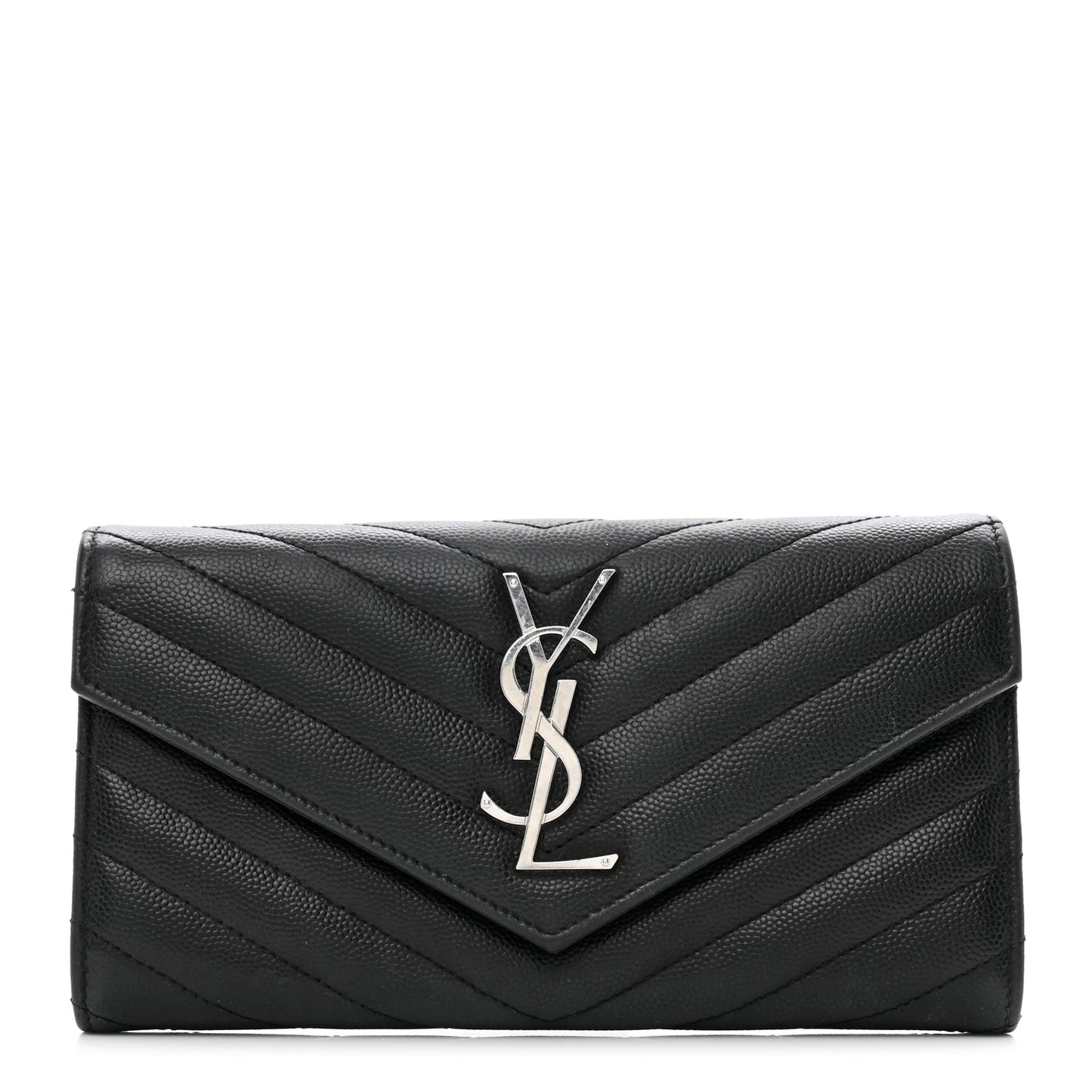 Grain De Poudre Matelasse Chevron Monogram Flap Wallet Black