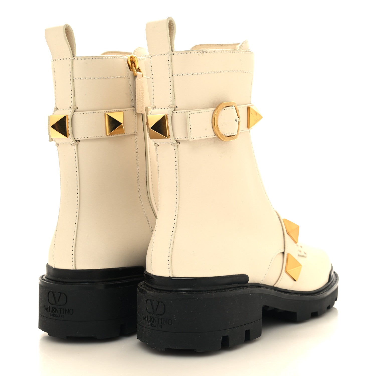 Valentino Garavani Calfskin Roman Stud Combat Boots 38 Light Ivory 4 of 8