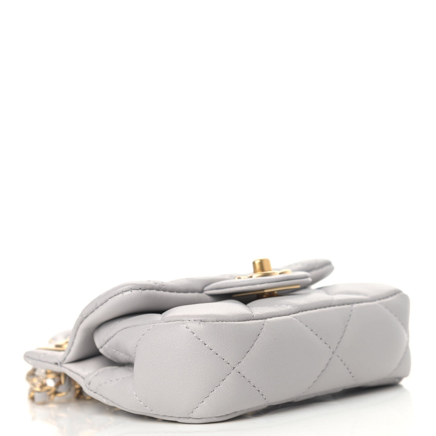 Calfskin Quilted Lady Handle Flap Card Holder With Chain Grey