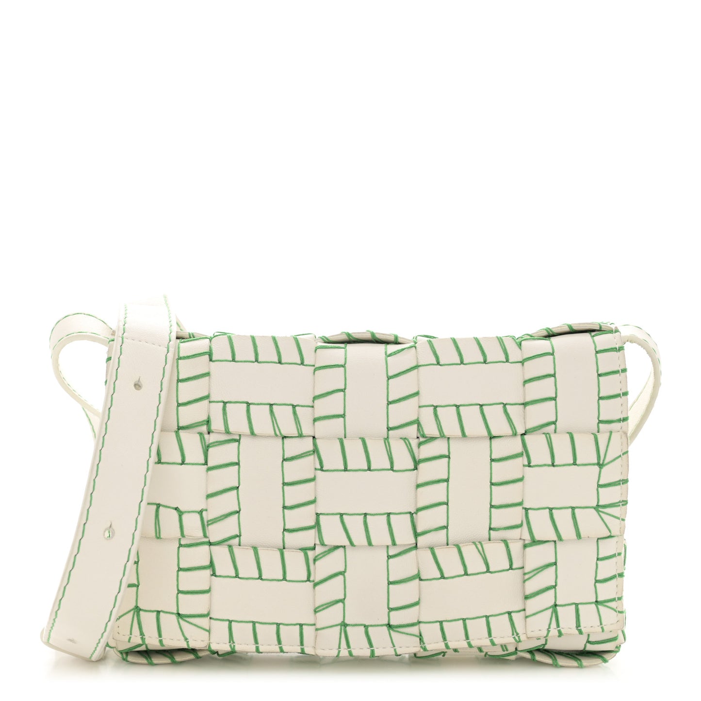 Lambskin Maxi Intreccio Overlock Stitched Cassette Crossbody Bag White Parakeet