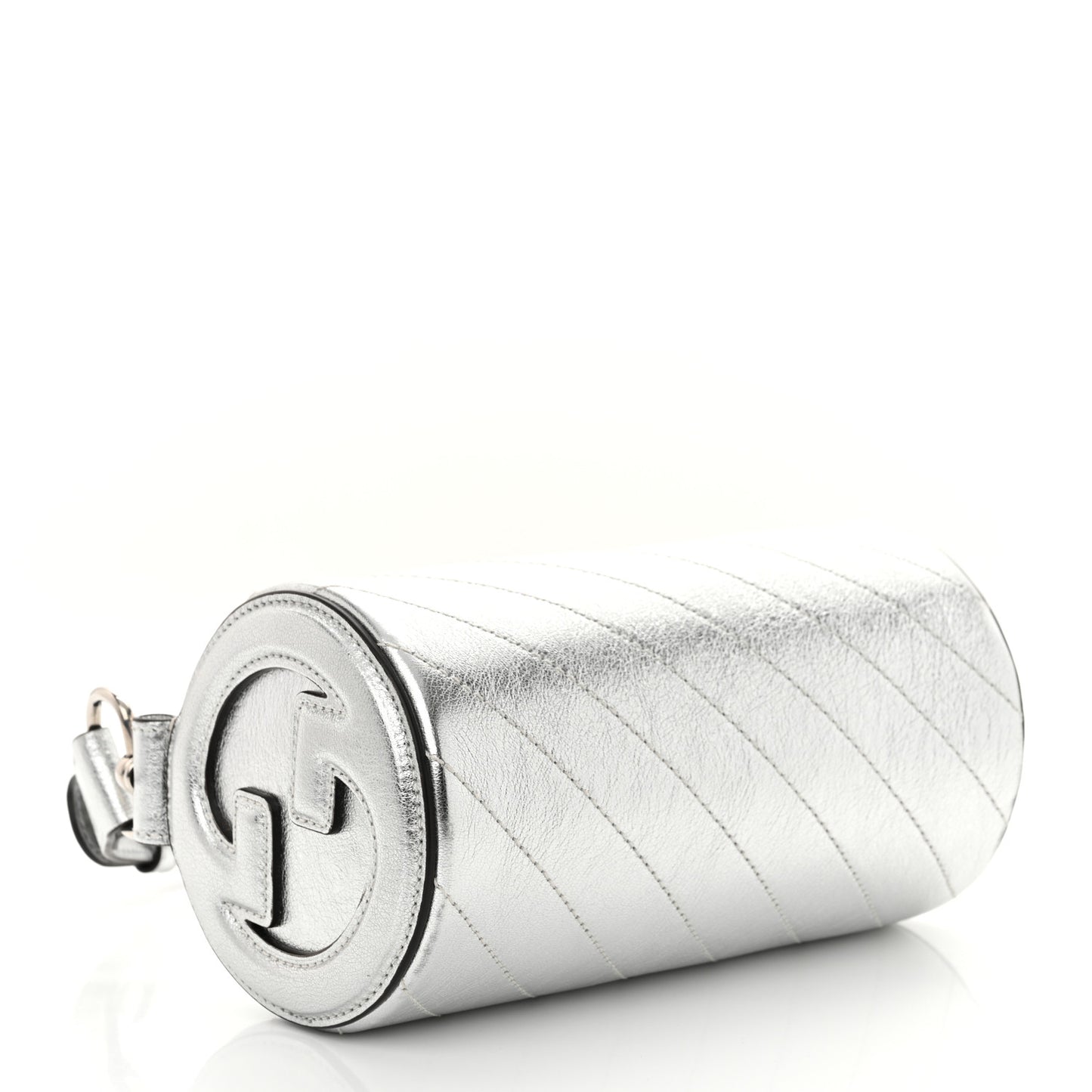 Sakai Be Green Calfskin Diagonal Stitched Mini Blondie Barrel Shoulder Bag Silver