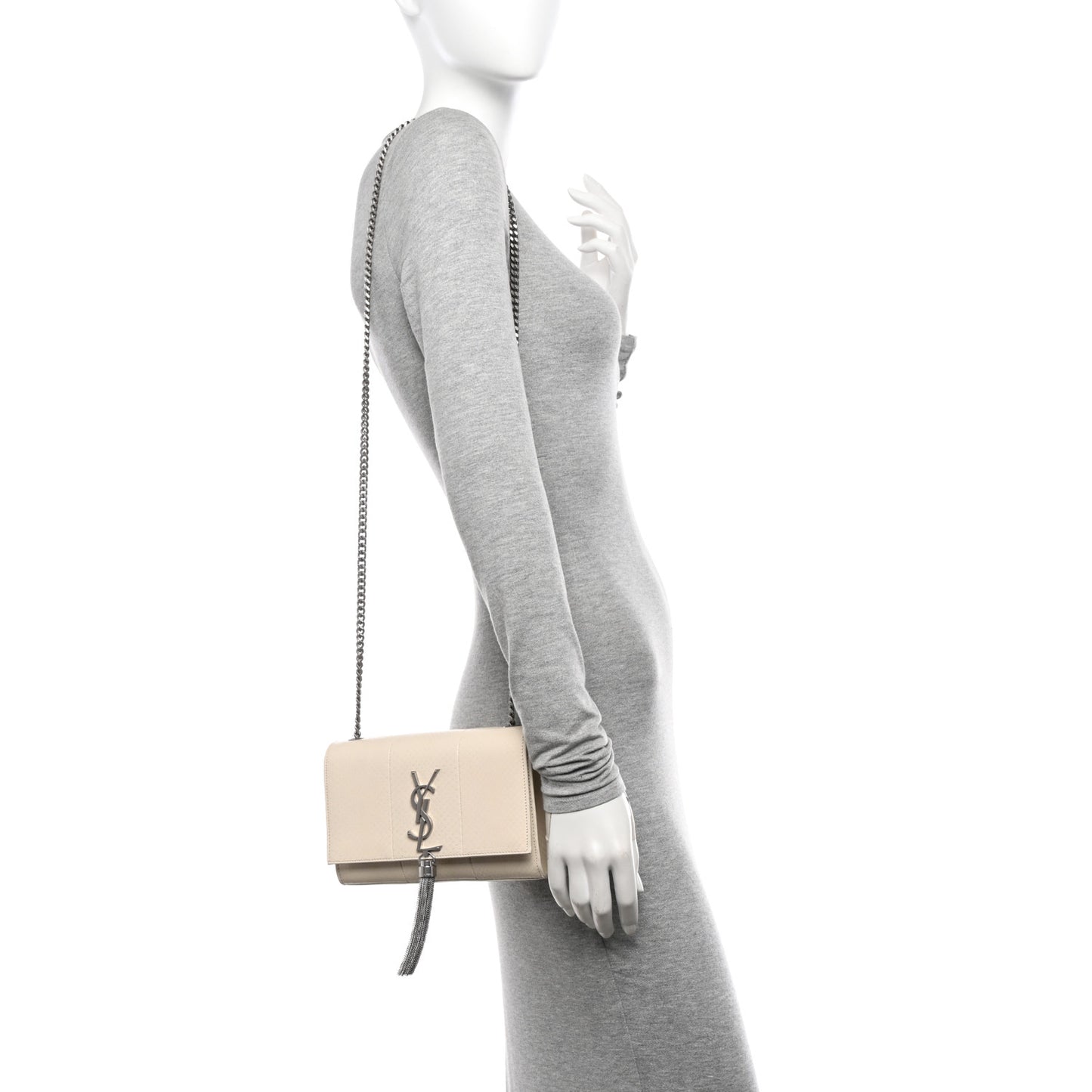 Snakeskin Small Classic Monogram Kate Tassel Satchel Alabaster