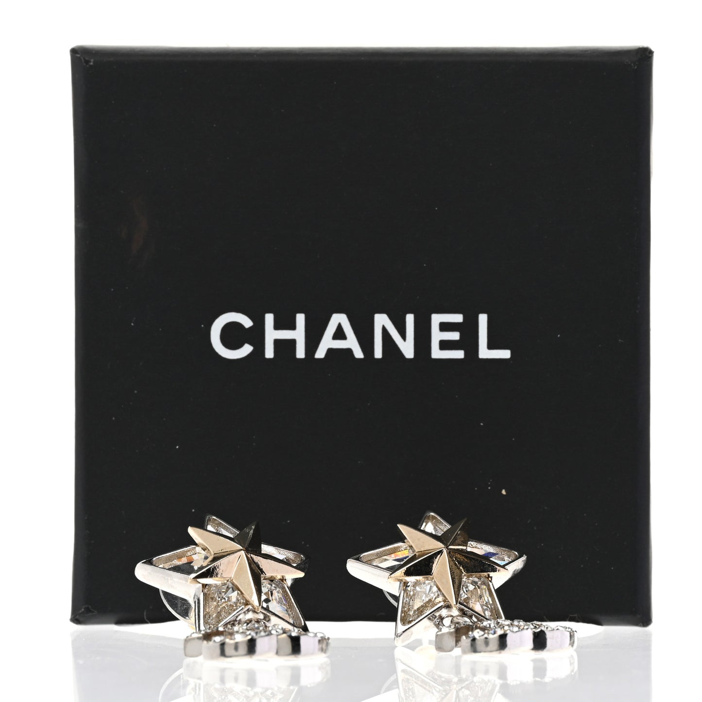 Crystal CC Star Drop Earrings Silver Gold