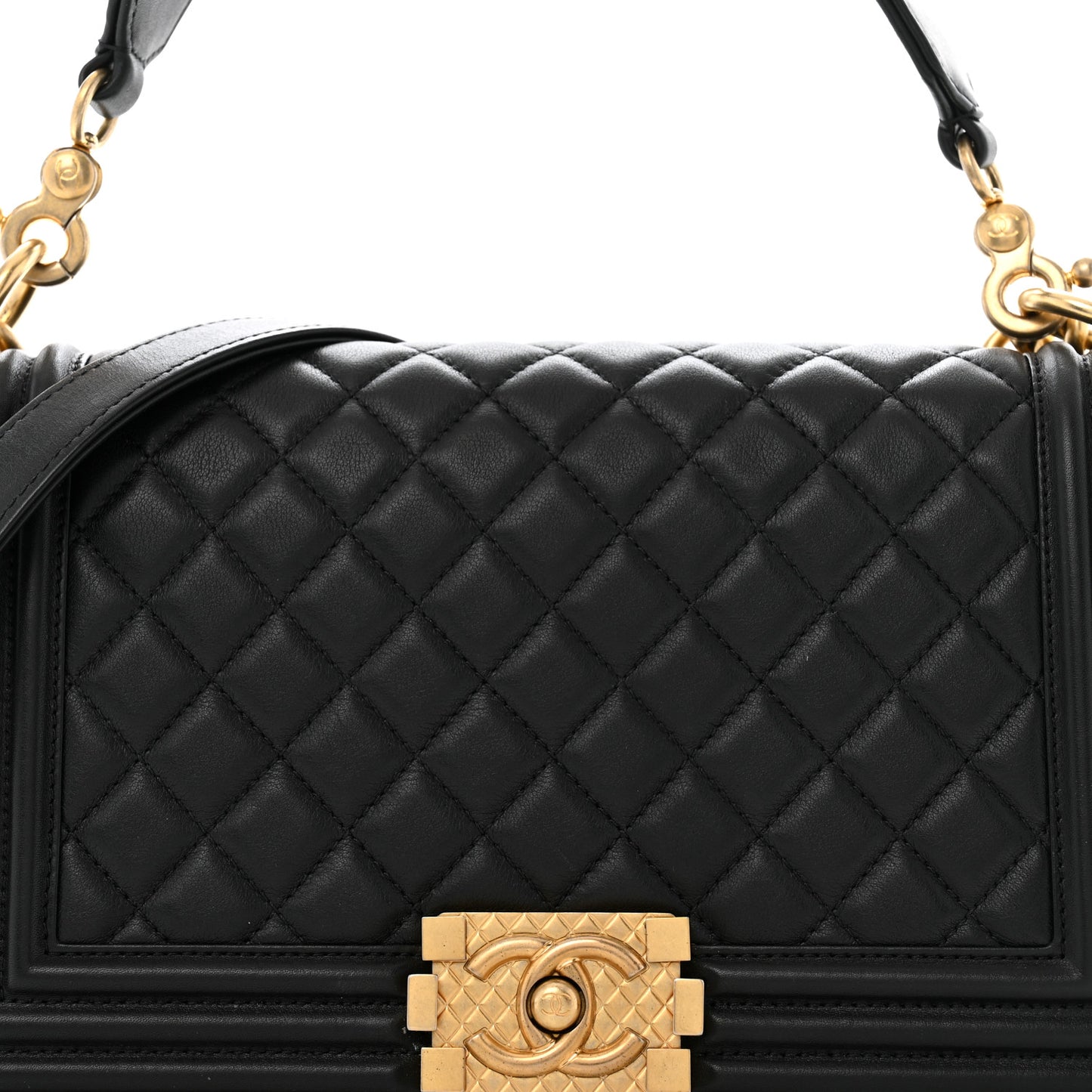 Calfskin Medium Boy Logo Top Handle Flap Black