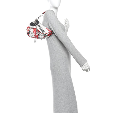 Canvas Hardcore Pierced Saddle Bag White Red Black