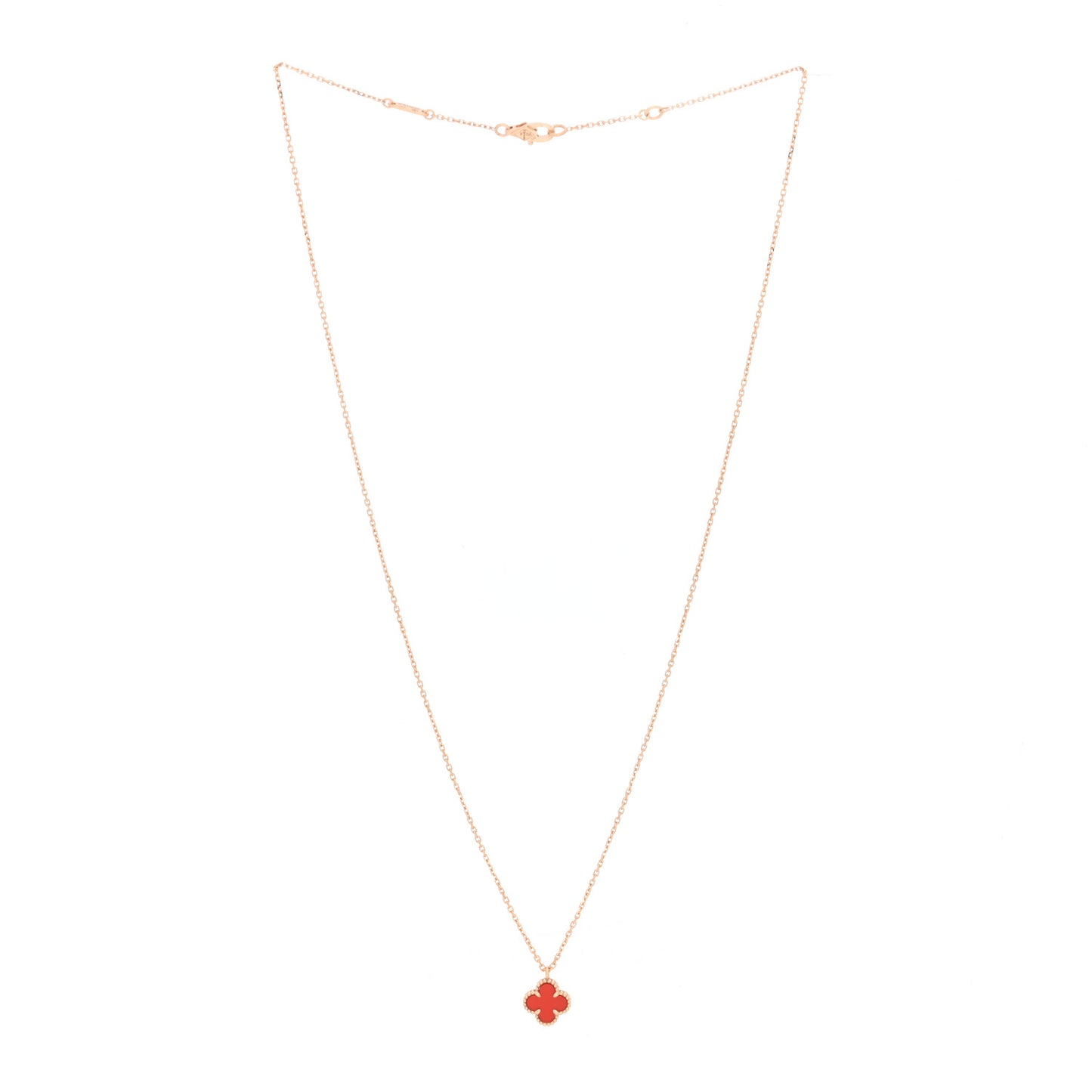 18K Rose Gold Carnelian Sweet Alhambra Pendant Necklace