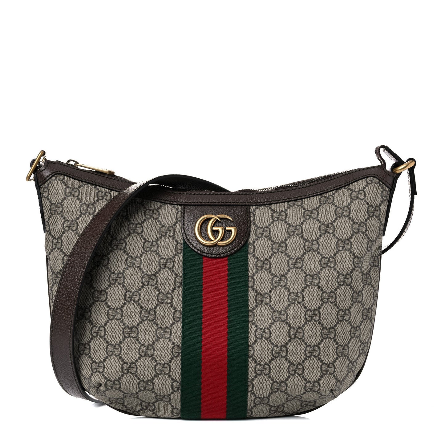 GG Supreme Monogram Web Small Ophidia Half Moon Hobo Brown