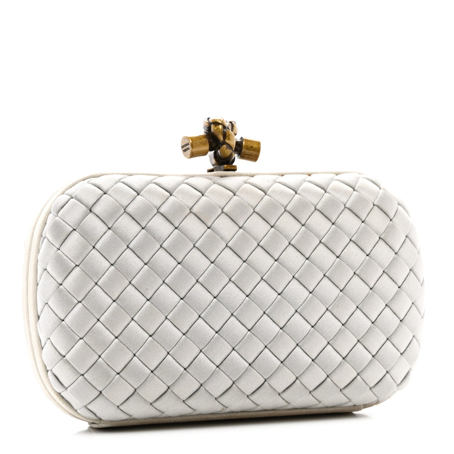 Satin Intreccio Knot Clutch Light Grey