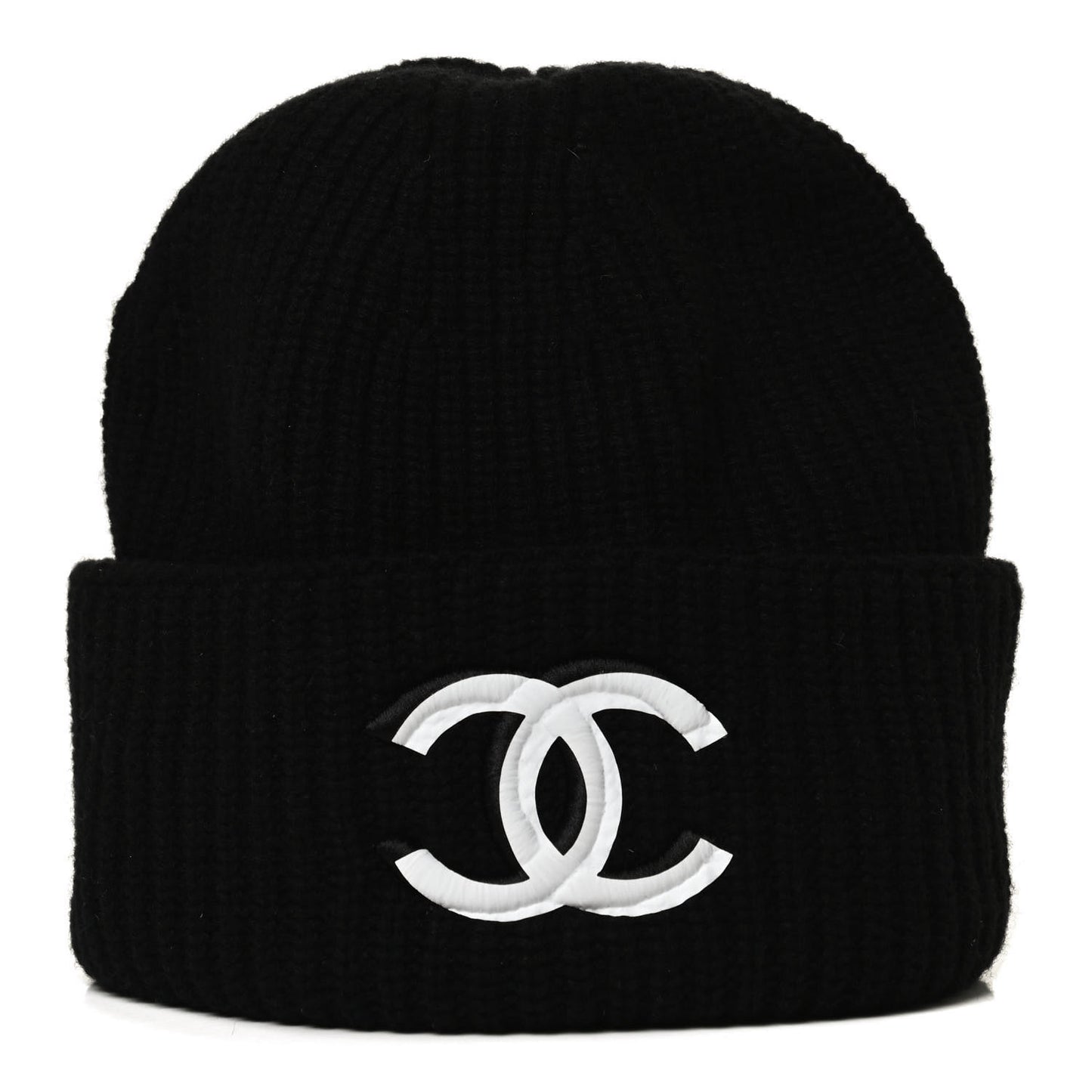 Wool Cashmere CC Beanie Hat Black White
