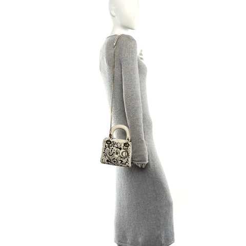 Smooth Calfskin Embroidered Beaded Floral Mini Lady Dior White Multicolor