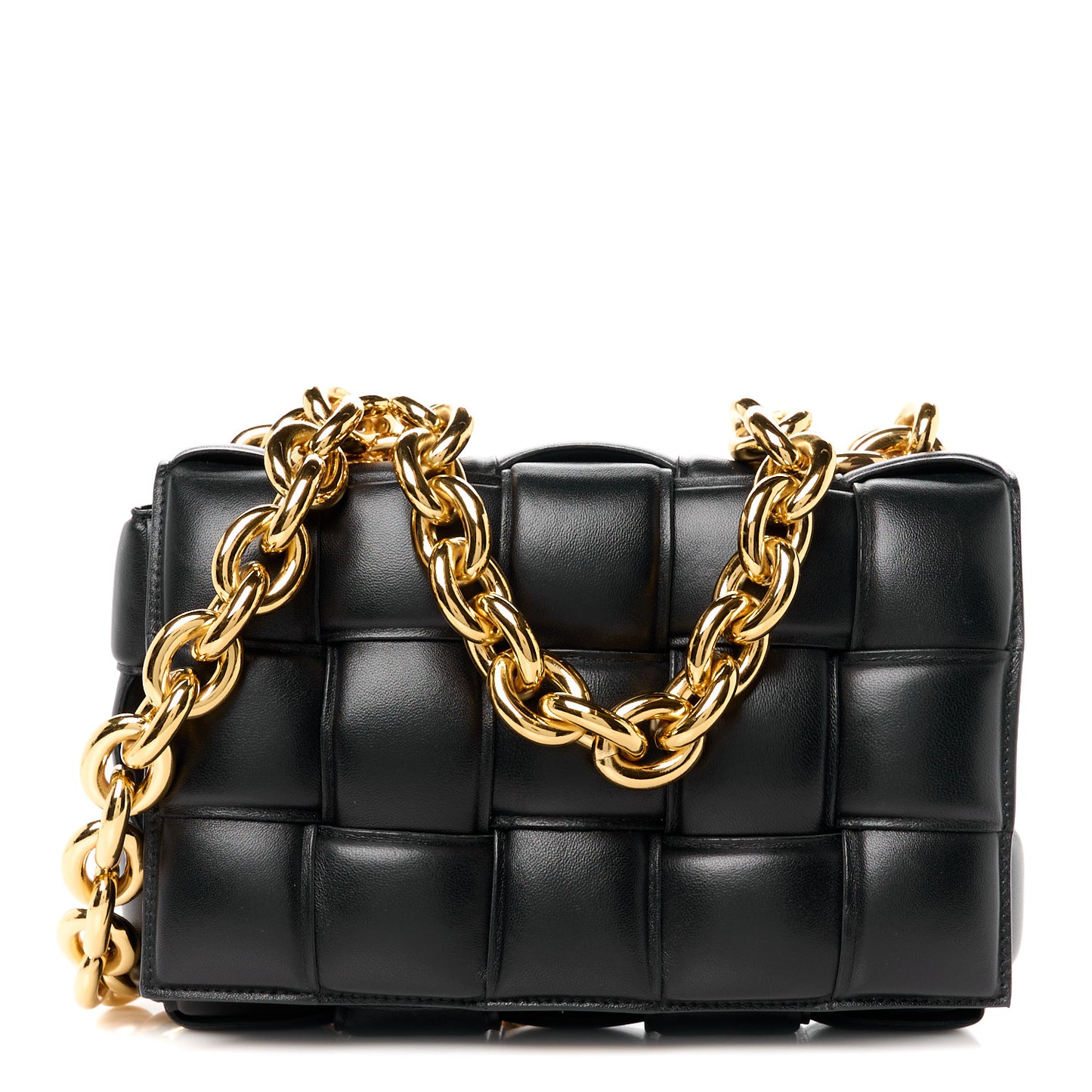 Lambskin Maxi Intreccio Padded Chain Cassette Crossbody Bag Black