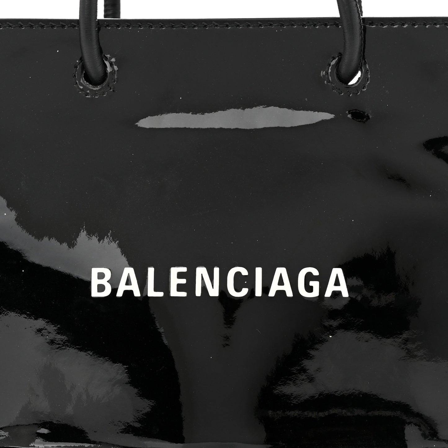 Patent Calfskin Logo Shopping Tote XXS Black
