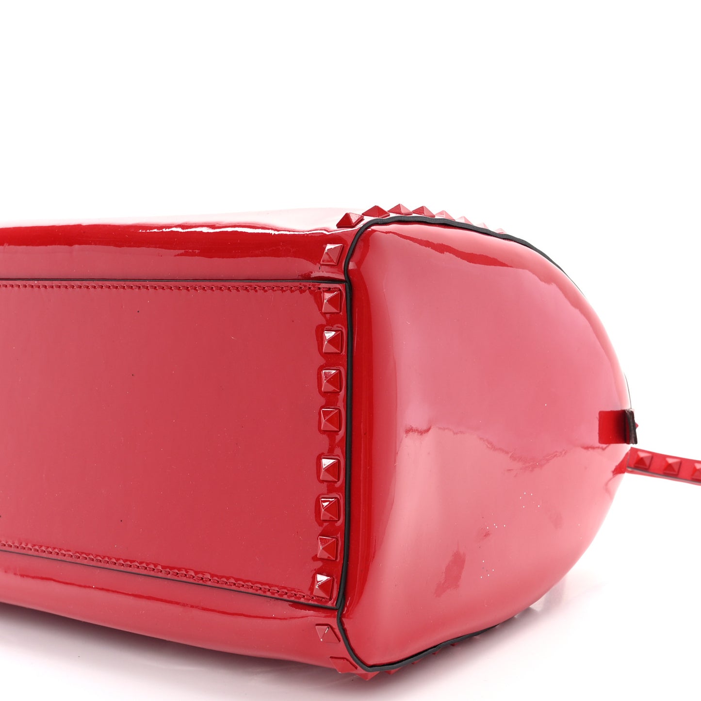 Patent Rockstud Top Handle Satchel Red