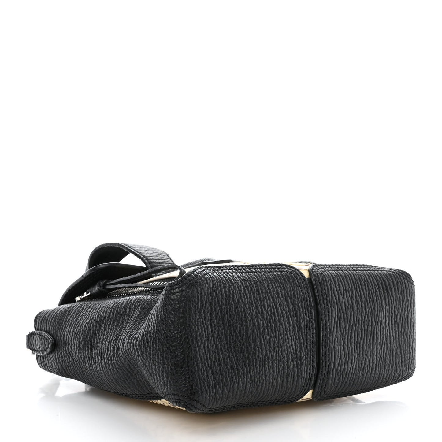 Textured Calfskin Elaphe Snakeskin Mini Pashli Satchel Natural Black