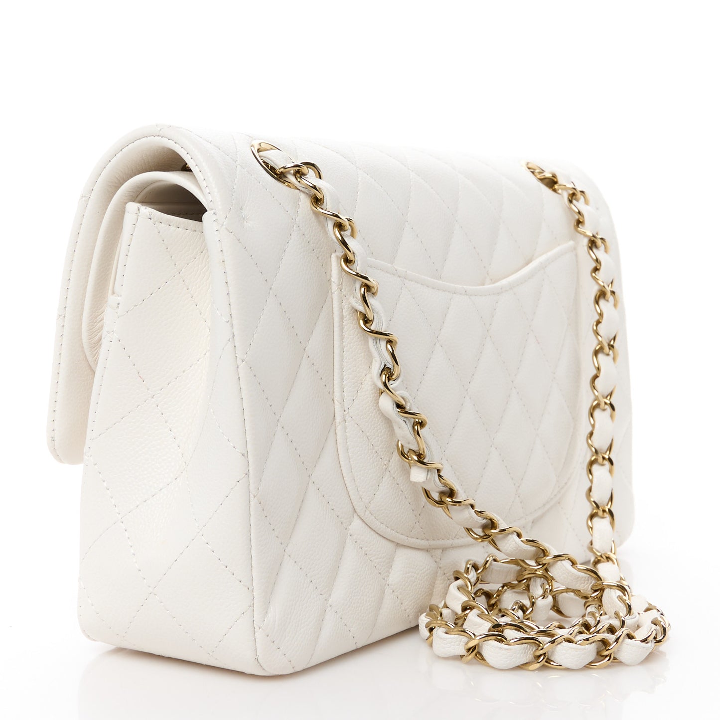 Caviar Quilted Medium Double Flap White