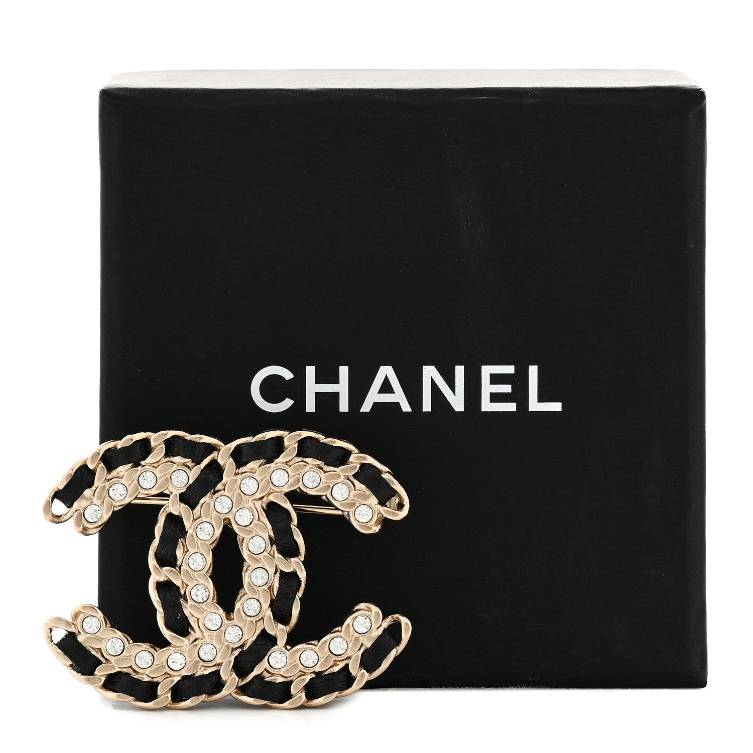 Chanel Lambskin Crystal Vintage Allure CC Chain Brooch Black Gold 4 of 4