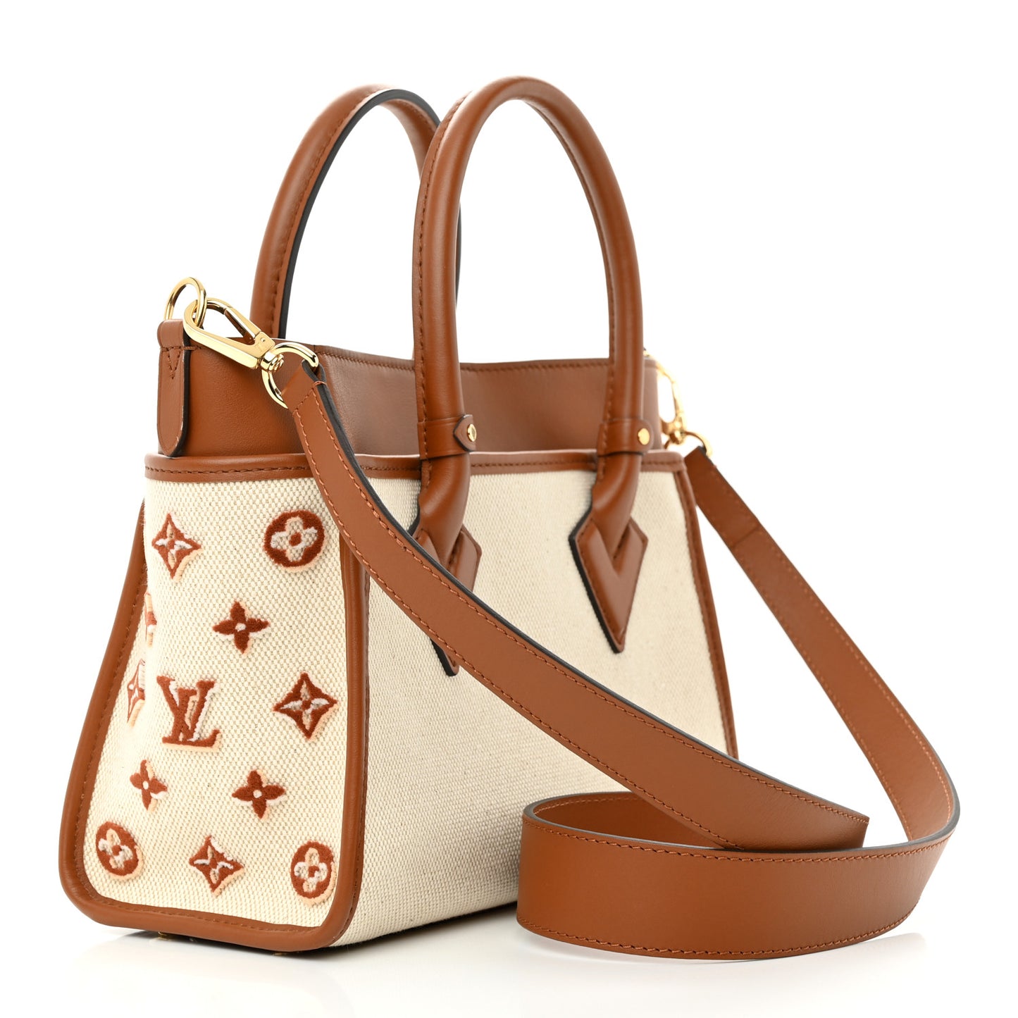 Canvas Calfskin Monogram On My Side PM Caramel Tan