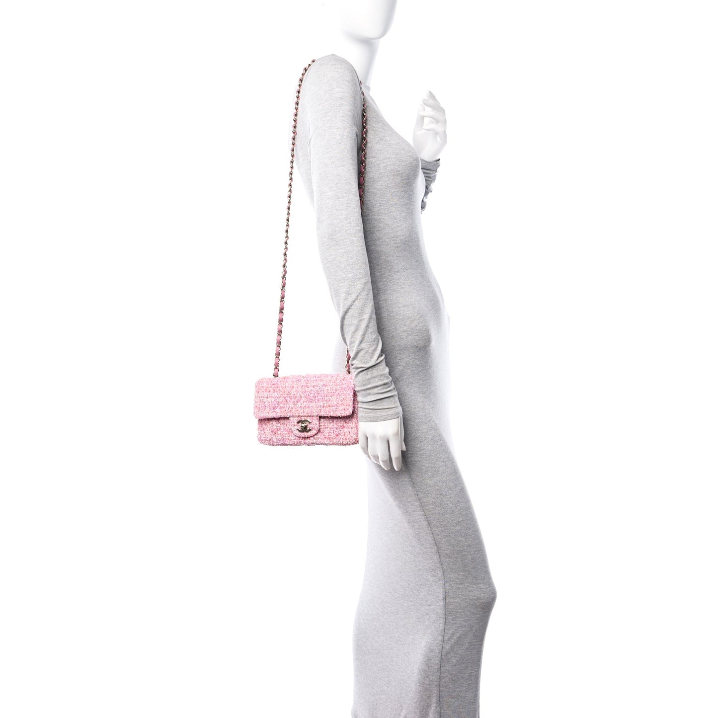 Tweed Quilted Mini Rectangular Flap Pink