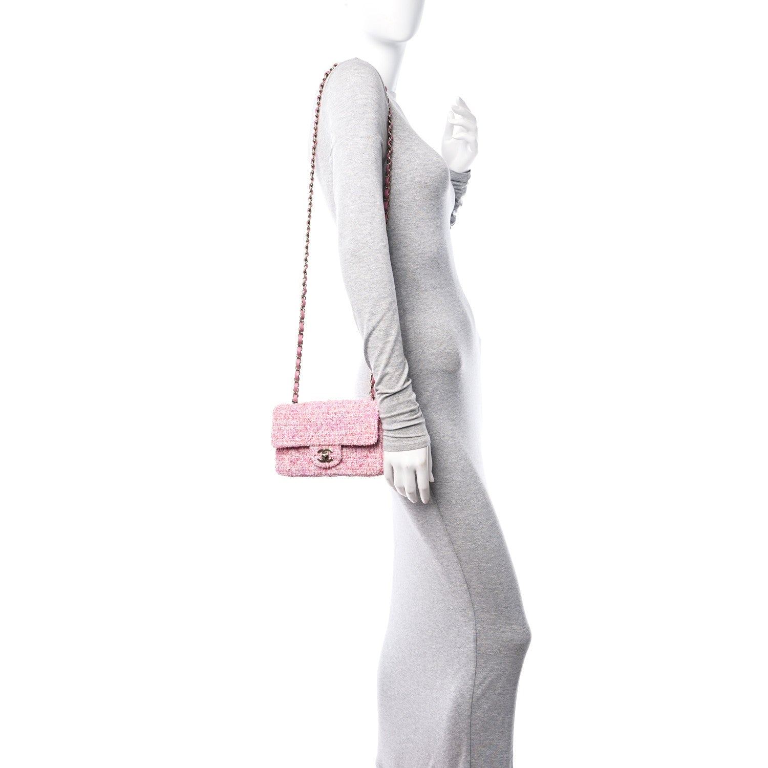Chanel Tweed Quilted Mini Rectangular Flap Pink 2 of 10