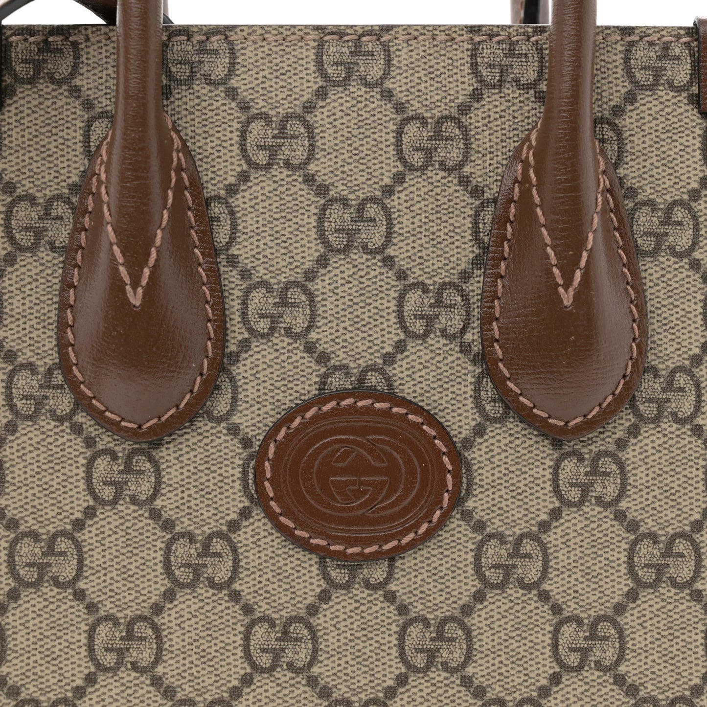 GG Supreme Monogram Azalea Calfskin Mini Retro Interlocking G Tote Bag Beige Ebony Brown Sugar