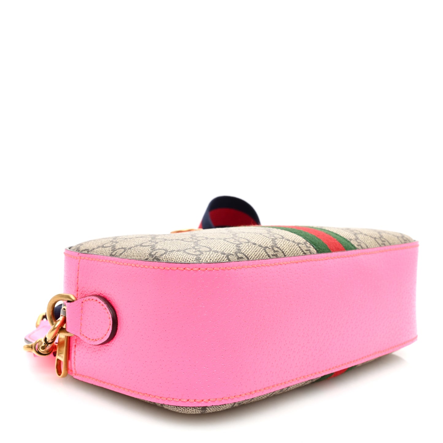 GG Supreme Monogram Textured Dollar Calfskin Web Ophidia Small Crossbody Bag Beige Ebony Fuchsia