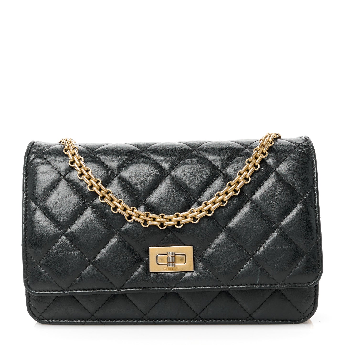 Aged Calfskin Quilted Reissue Wallet On Chain WOC Black