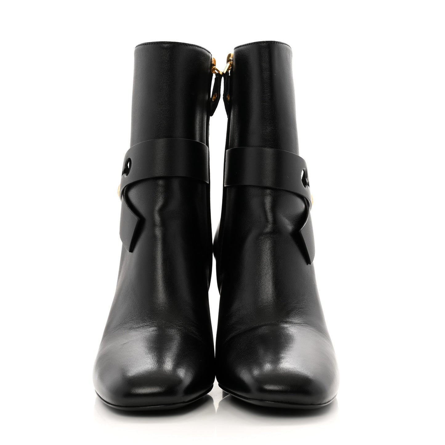 Calfskin Belted Silhouette Ankle Boots 38 Black