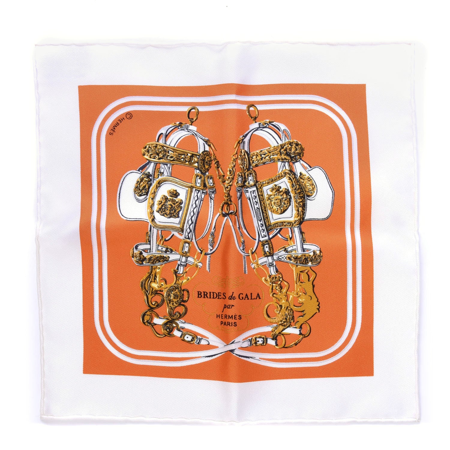 Hermes Silk Brides de Gala Nano Scarf 20 White Orange Vif 685357