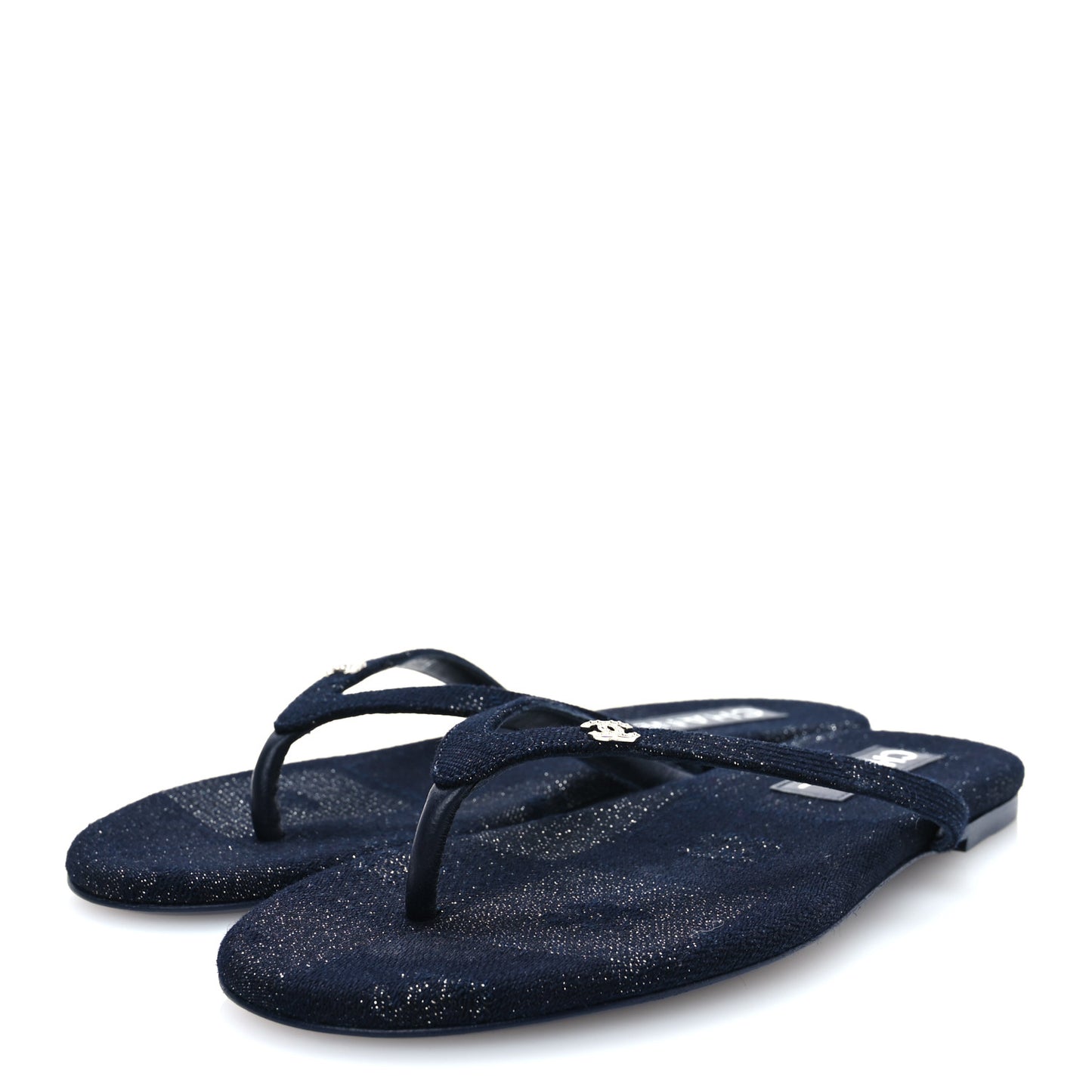 Velvet Crystal CC Thong Sandals 39 Dark Blue