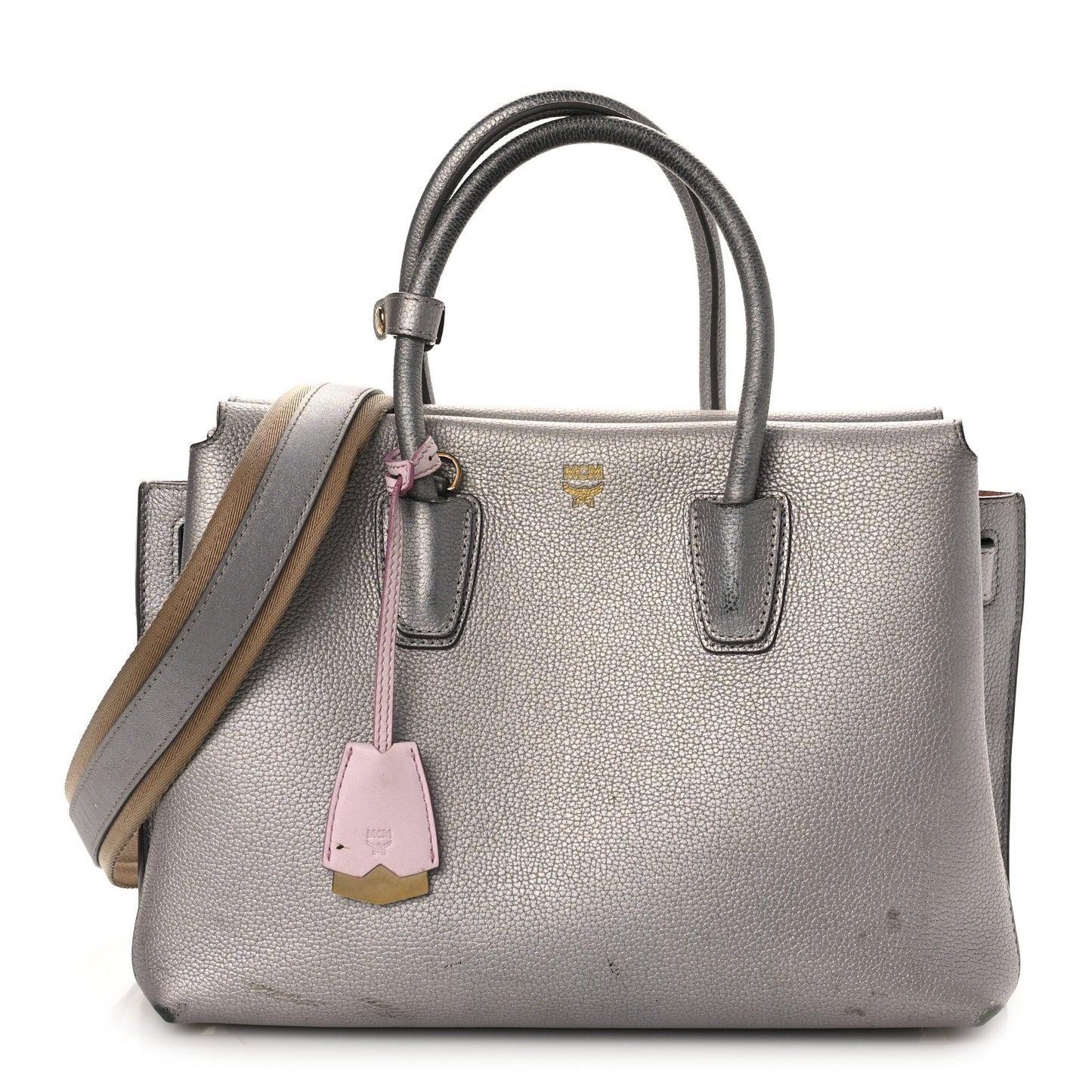 Metallic Grained Calfskin Medium Milla Tote Spike Silver