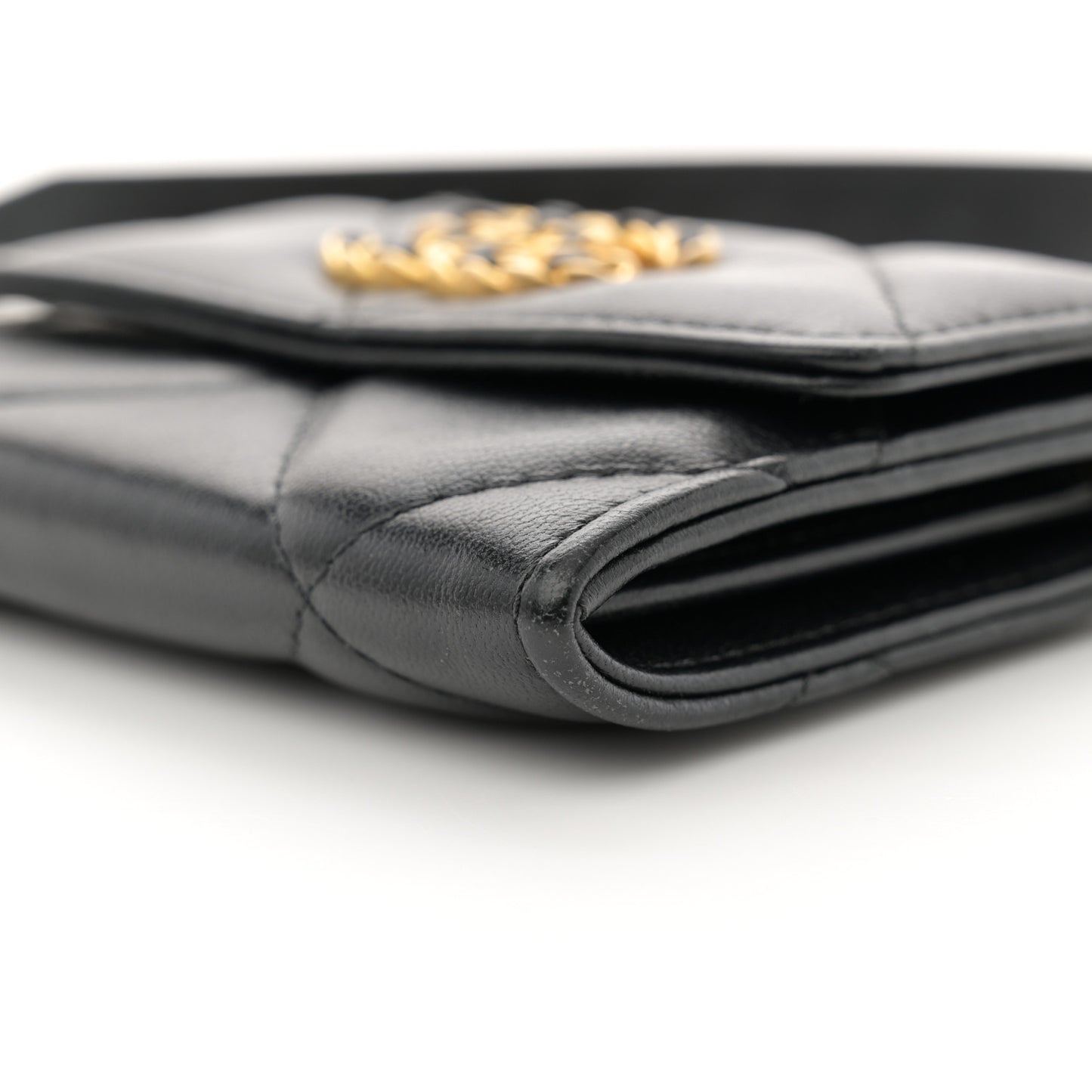 Lambskin Quilted Chanel 19 Flap Coin Purse With Chain Black
