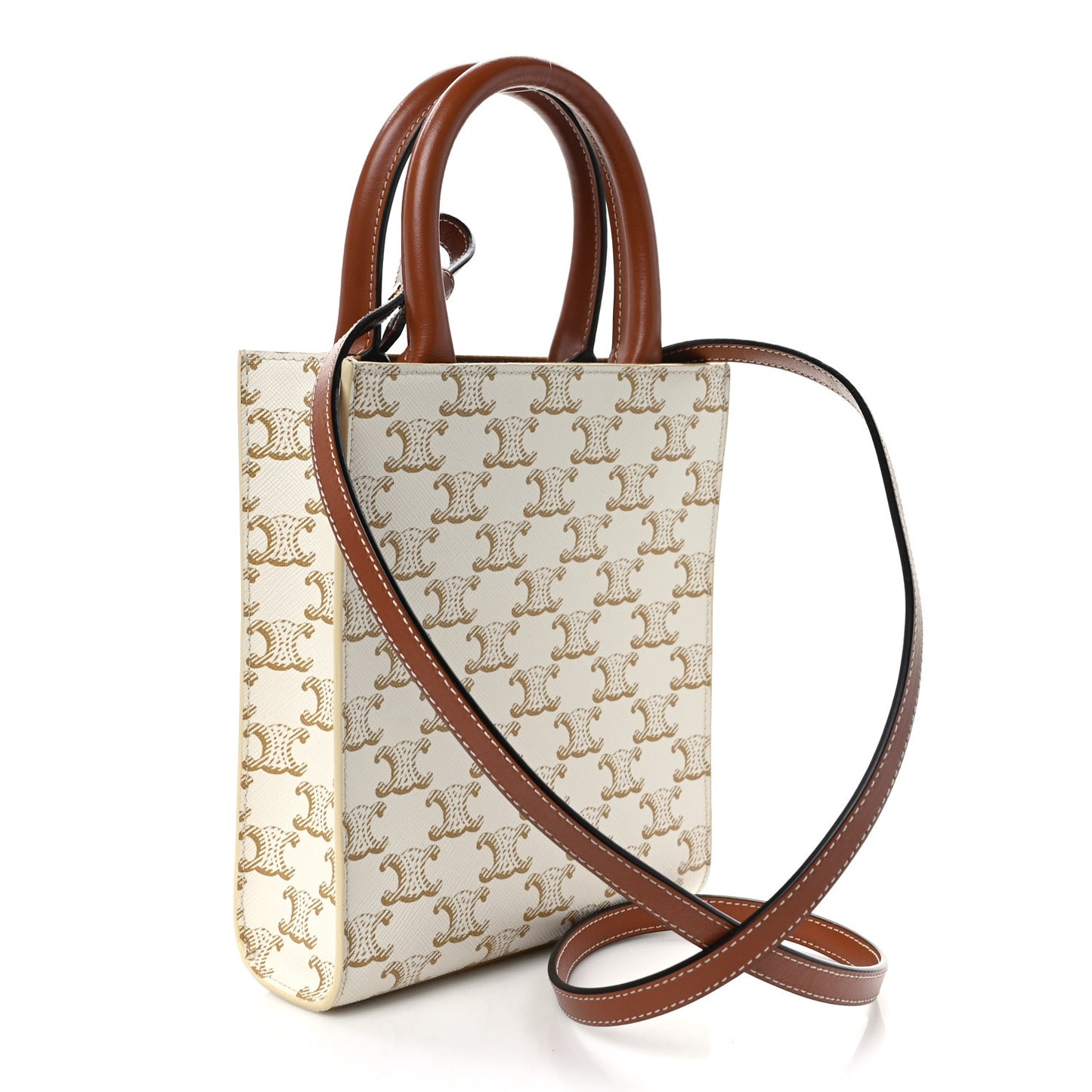 Triomphe Canvas Calfskin Mini Vertical Cabas White