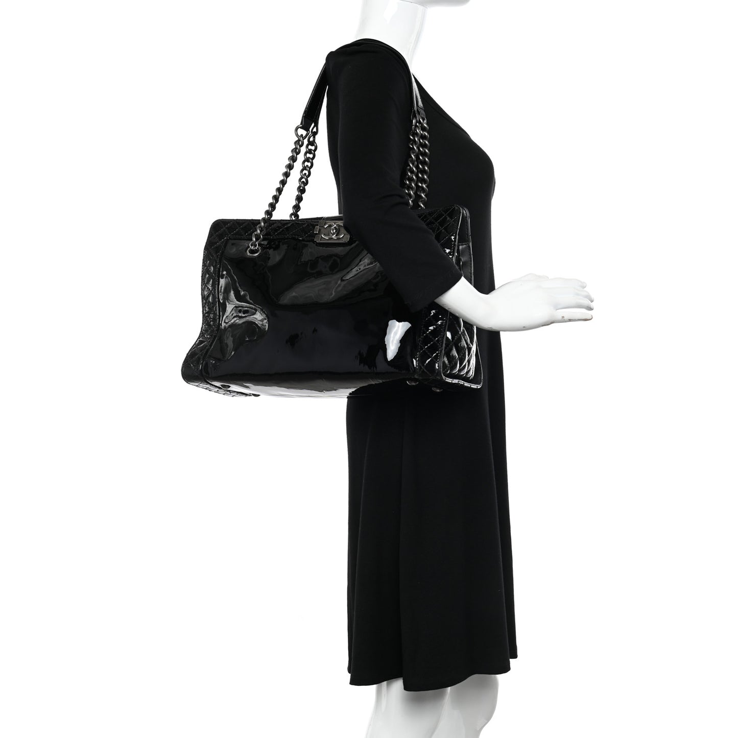 Patent Quilted Reverso Boy Tote Black