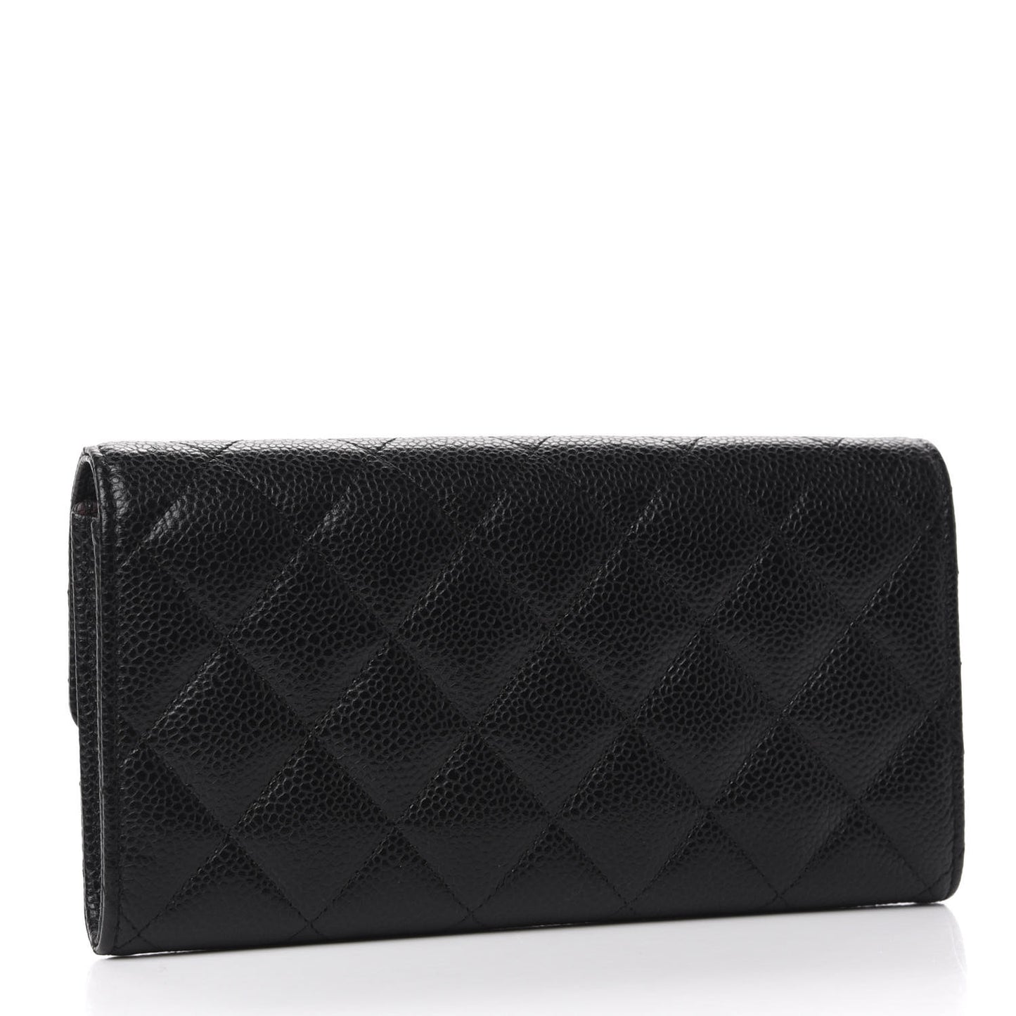 Caviar Quilted Large Gusset Flap Wallet Black