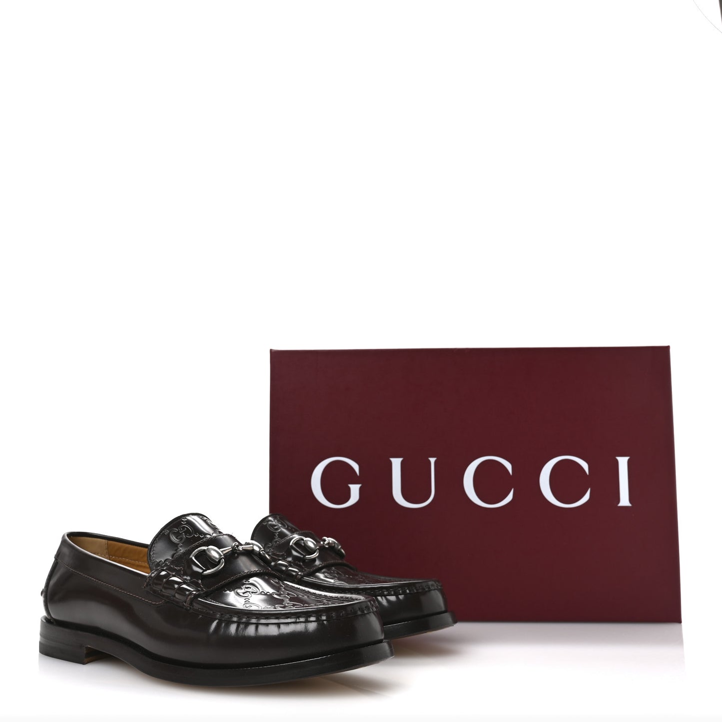 Calfskin GG Embossed Horsebit Loafers 8 Cocoa