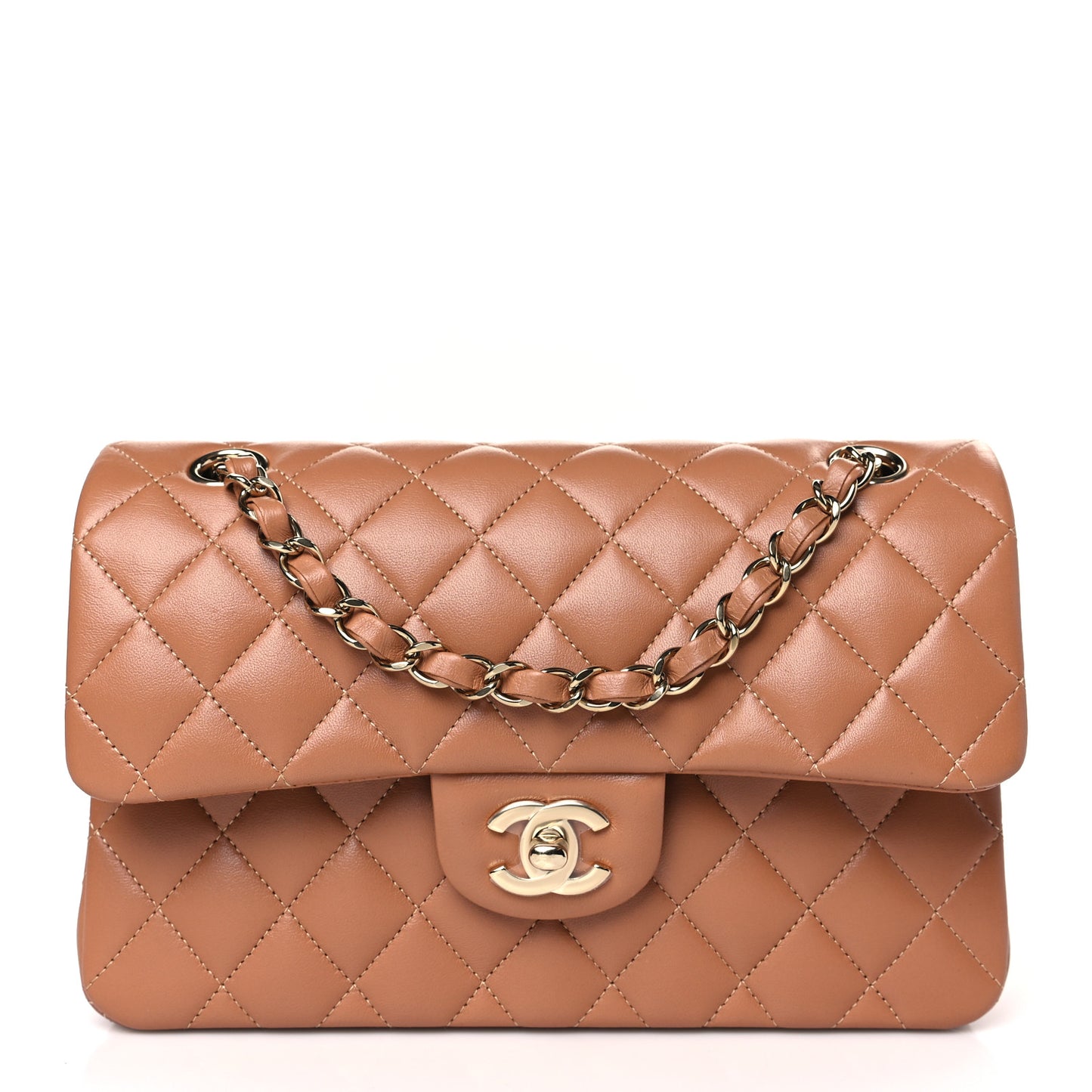 Lambskin Quilted Small Double Flap Brown
