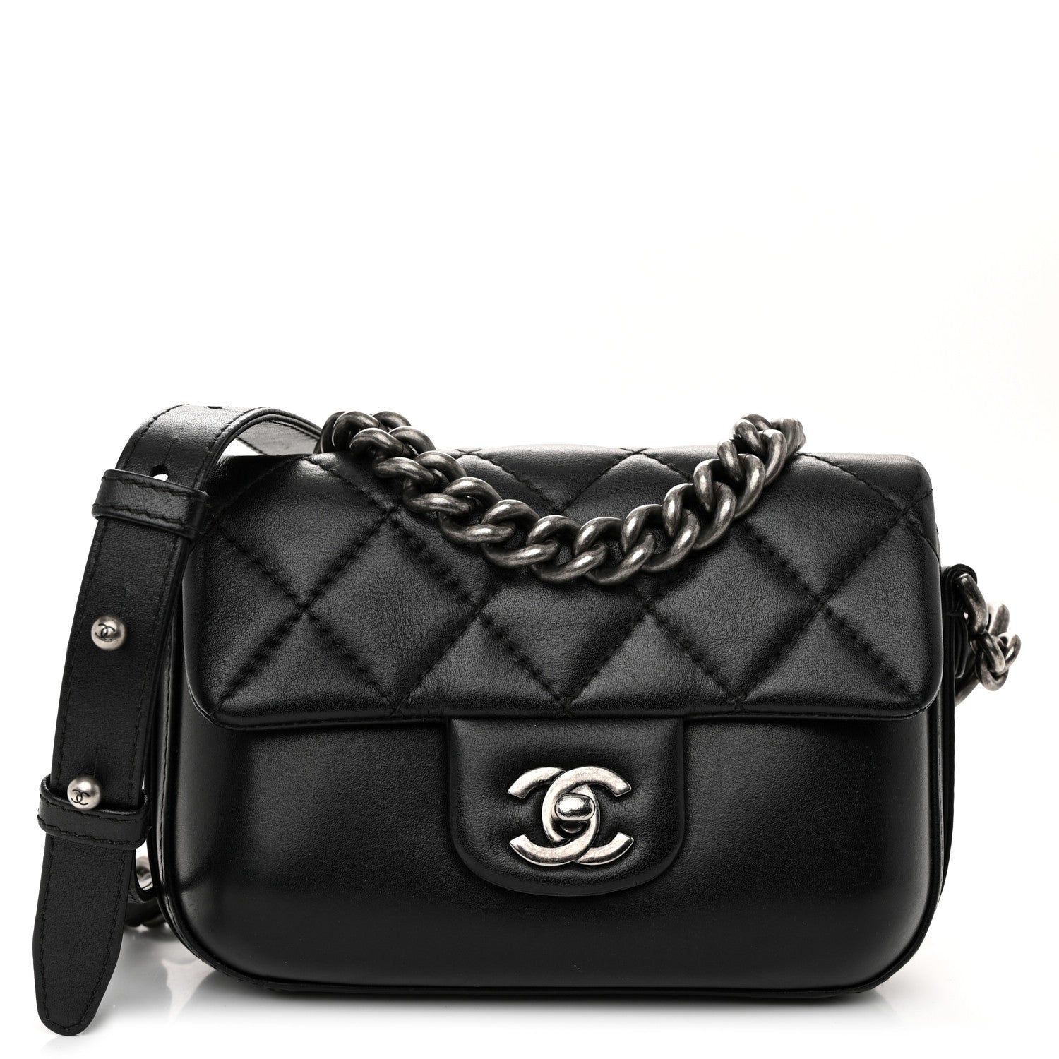 Chanel Calfskin Quilted Small Rock My Shoulder Flap Black 1 of 10