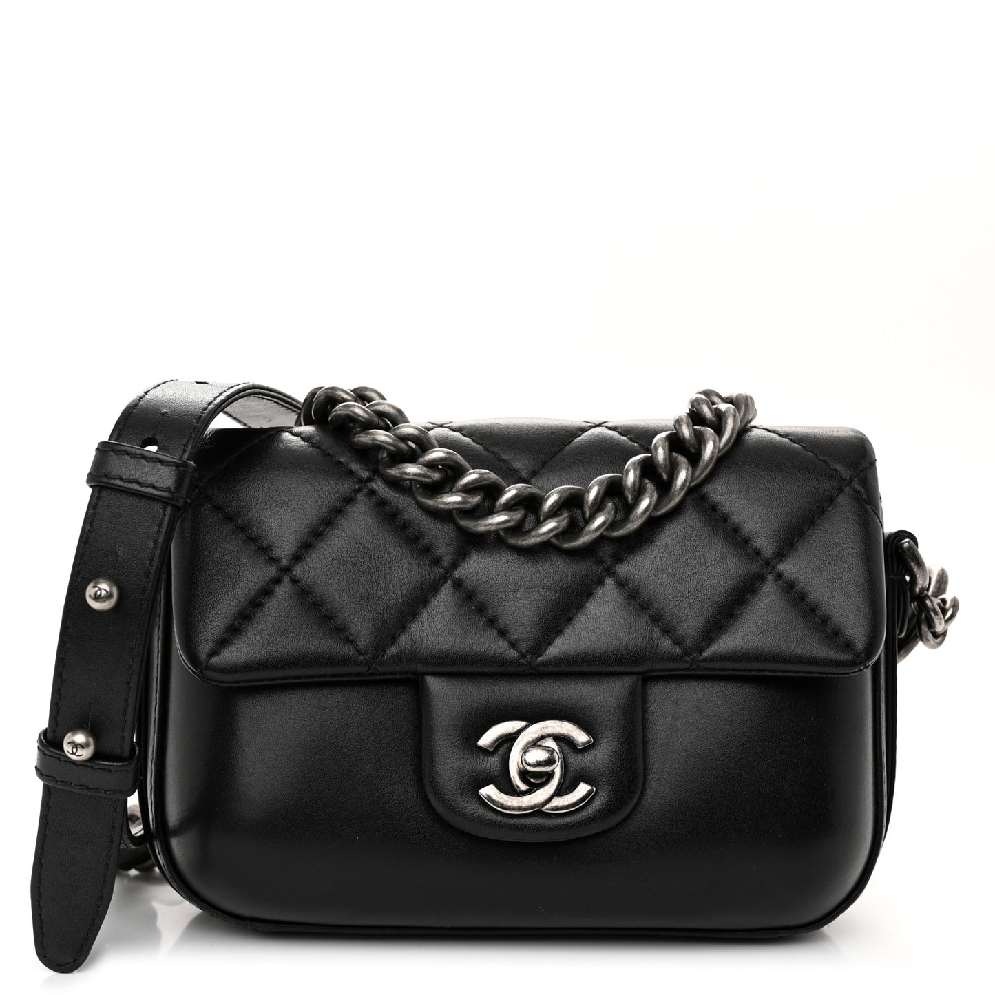 Calfskin Quilted Small Rock My Shoulder Flap Black