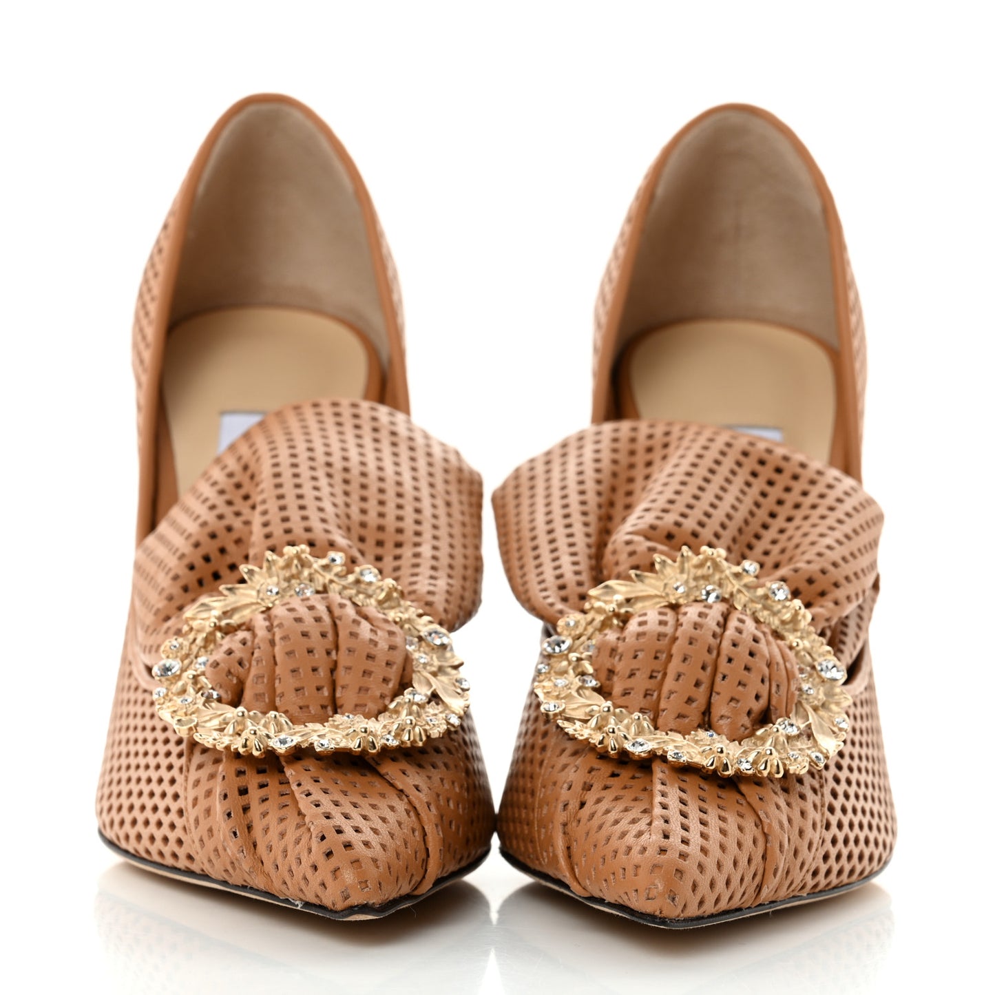 Calfskin Crystal Embellished Lyz 100 Pointed Pump 36 Nutmeg