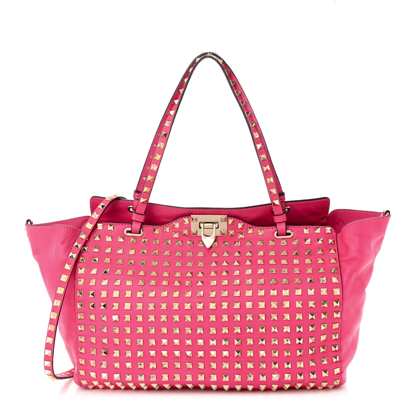 Vitello Medium Rockstud All Over Tote Pop Fuxia